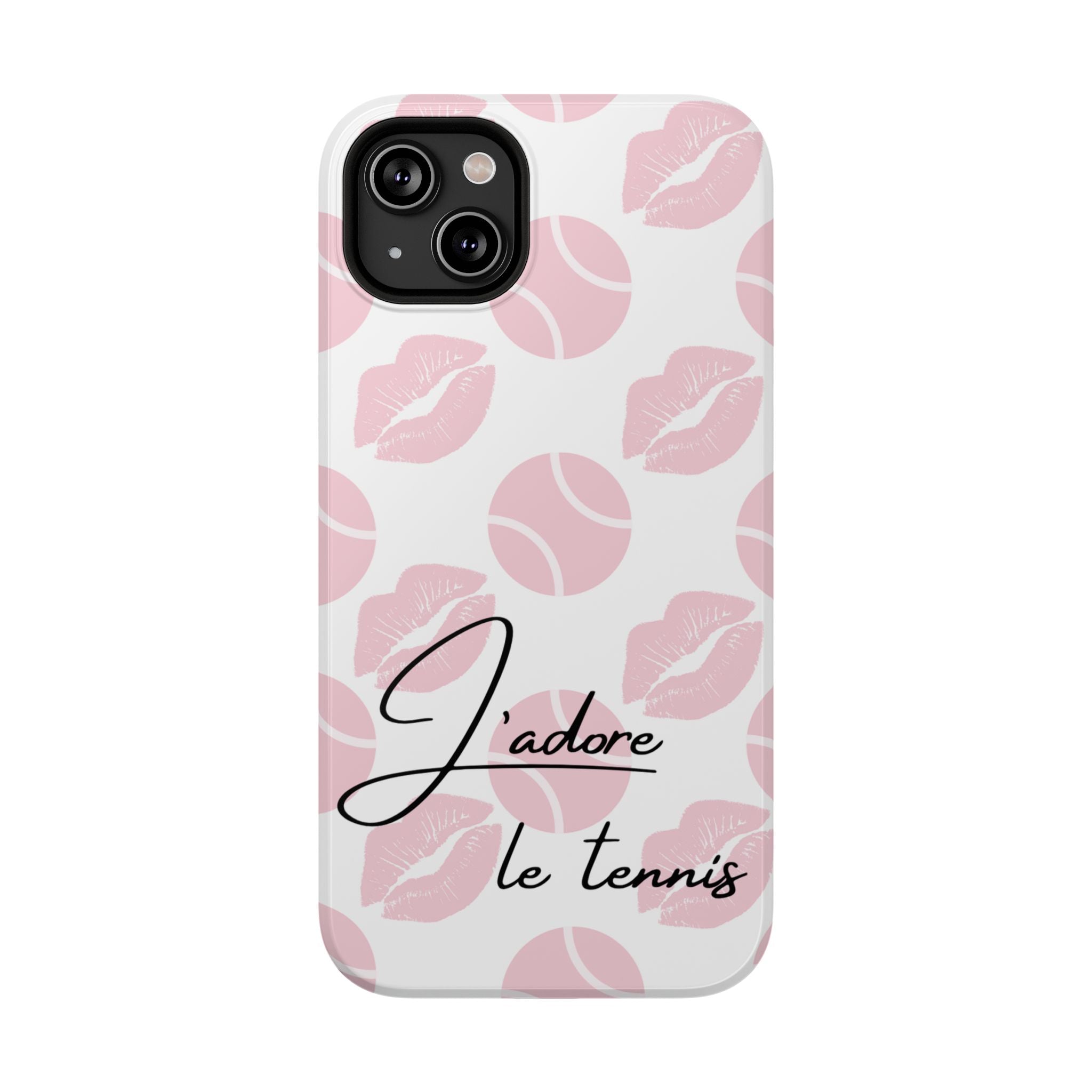 Impact-Resistant Phone Case - 'J'adore le tennis', pink tennis balls/lips