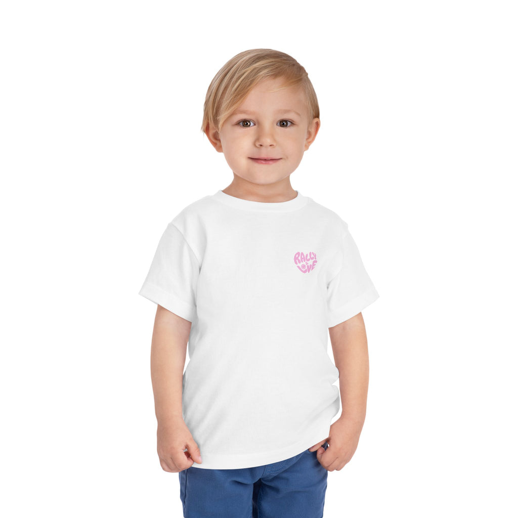 Girl's Toddler Junior Tee — 'Rally & Love' Heart Graphic Kids T-Shirt (bubblegum pink)