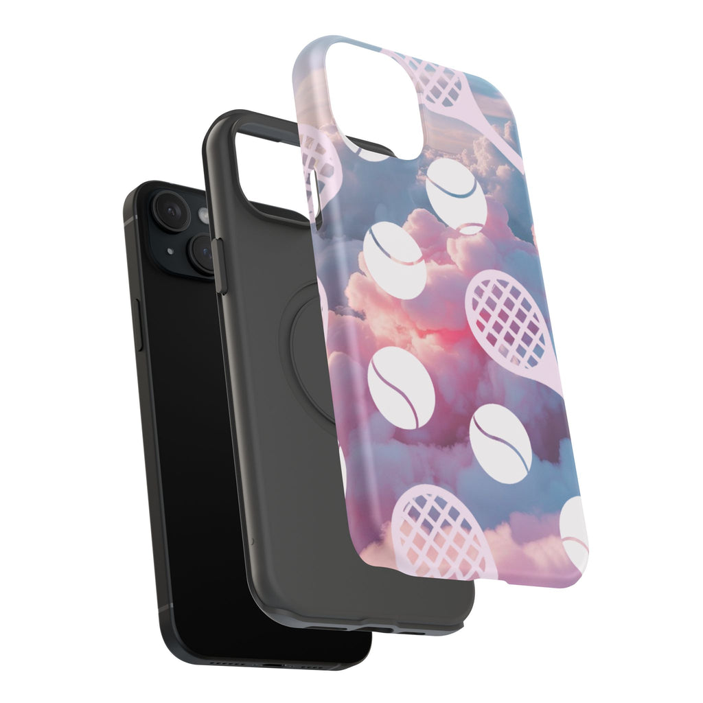 Tennis Impact-Resistant Phone Case — Tennis Rackets & Balls on Cloudscape