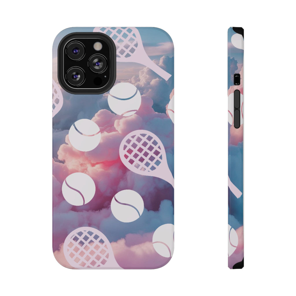 Tennis Impact-Resistant Phone Case — Tennis Rackets & Balls on Cloudscape
