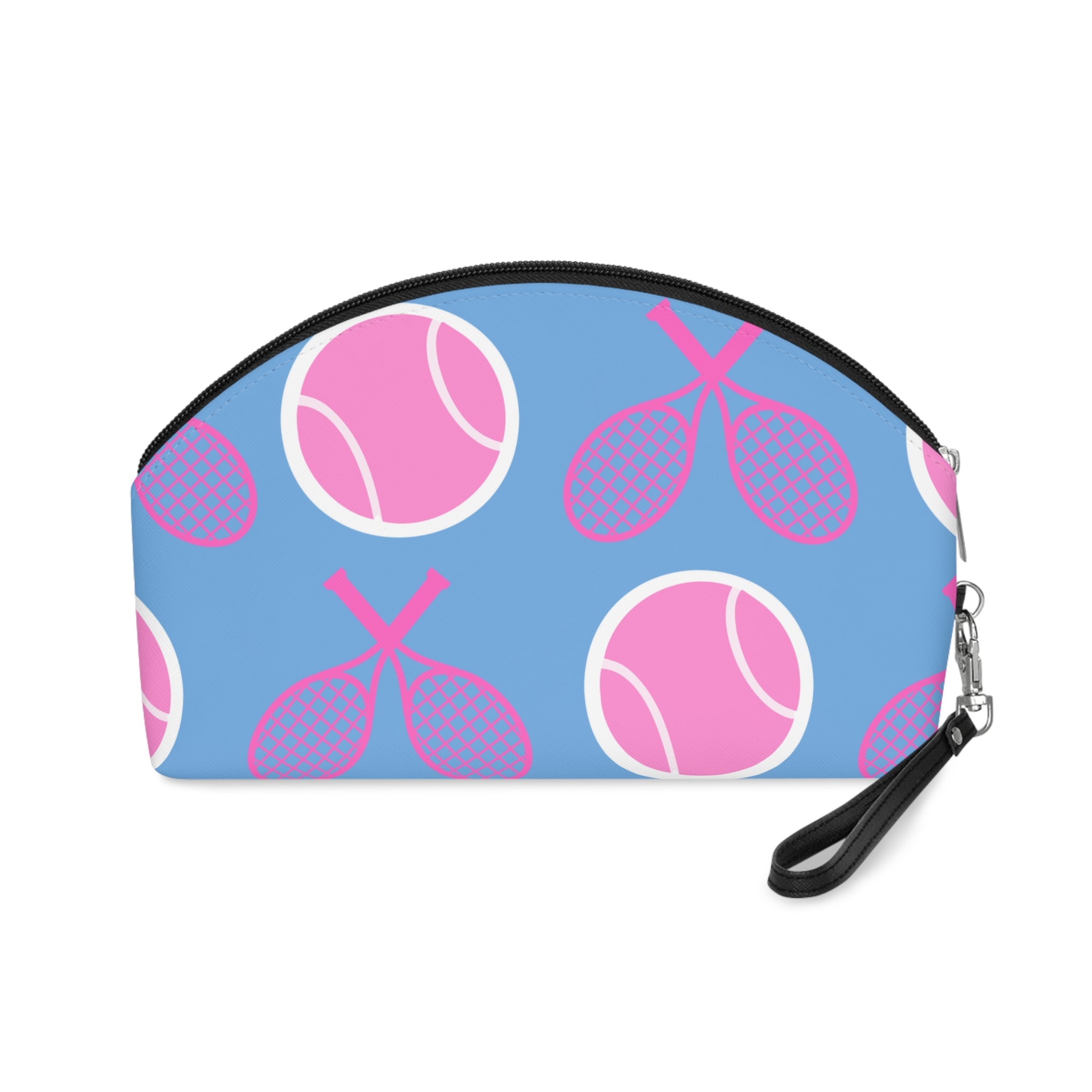 Tennis Makeup Bag — Light blue/Pink Tennis Ball & Racket Cosmetic Pouch for Players