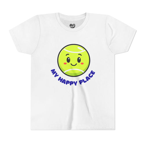 Boy's Junior Tee — Cute Smiling Tennis Ball "My Happy Place" Kids Shirt