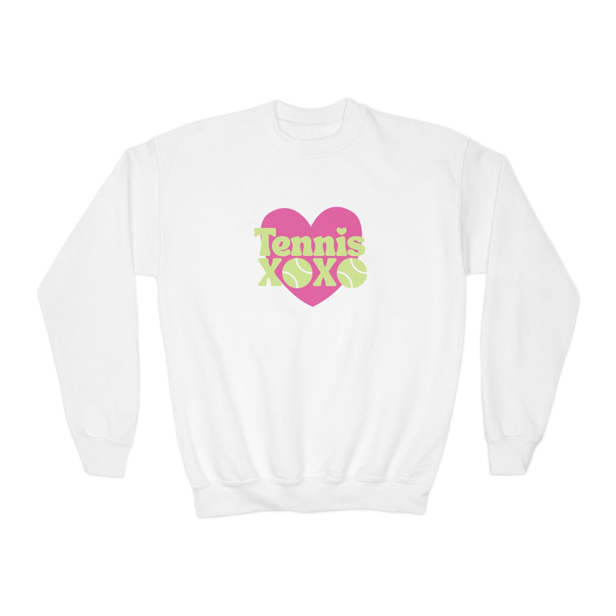 Girl Junior's Crewneck Sweatshirt — Pink Heart “Tennis XOXO” Graphic sweatshirt