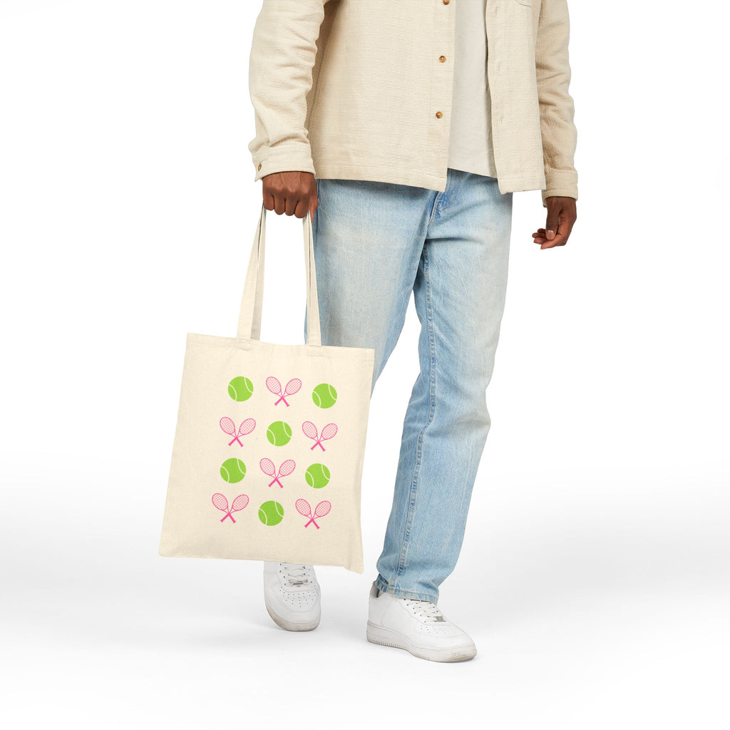 Tote Bag — Pink Tennis Rackets & Green Tennis Balls Canvas Tote