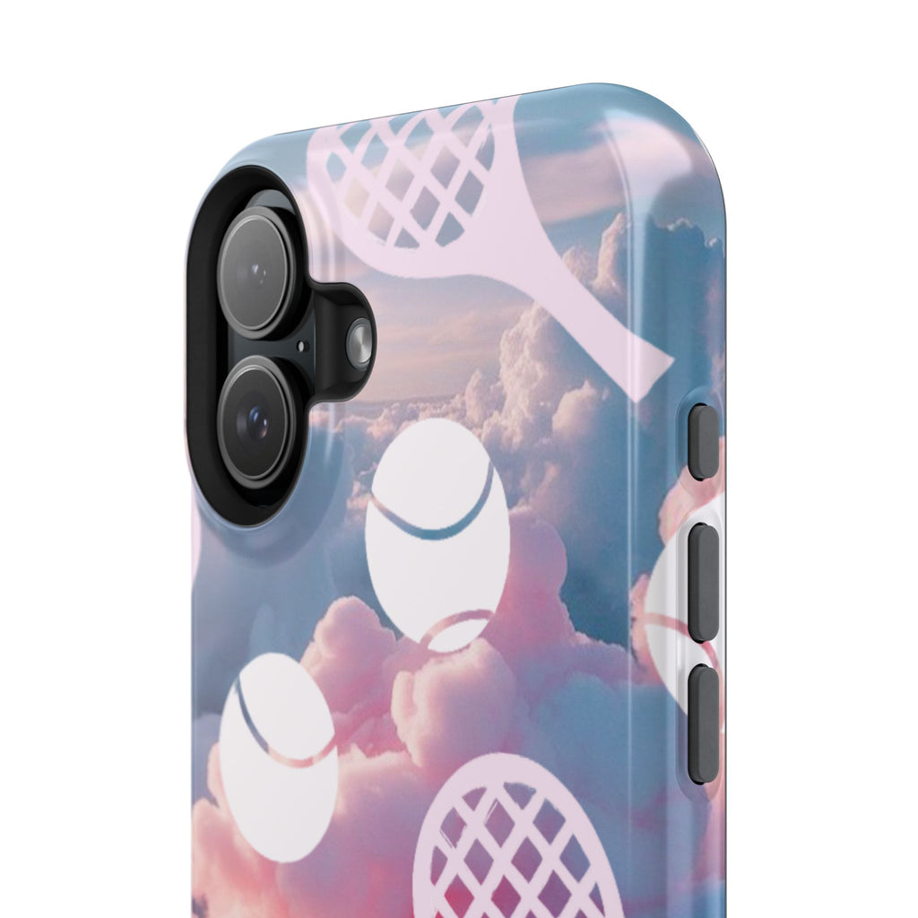 Tennis Impact-Resistant Phone Case — Tennis Rackets & Balls on Cloudscape
