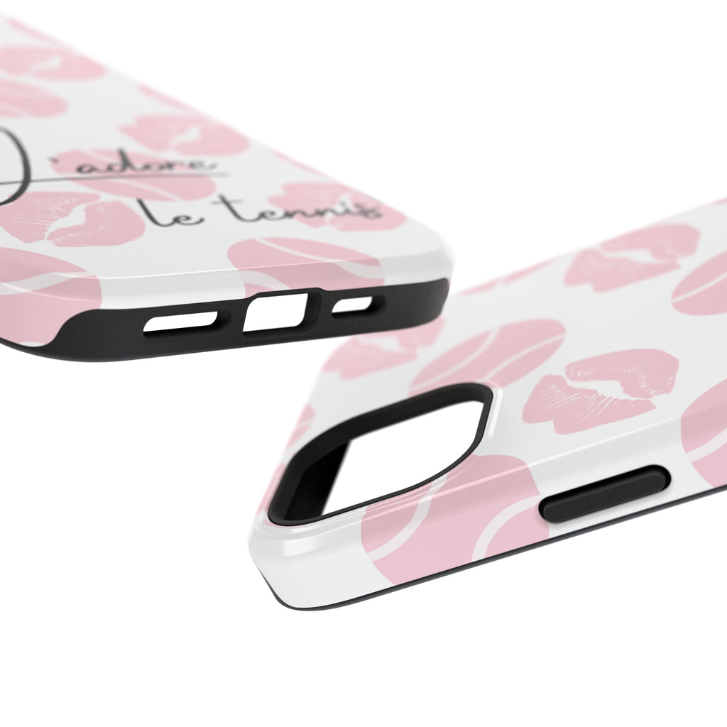 Impact-Resistant Phone Case - 'J'adore le tennis', pink tennis balls/lips