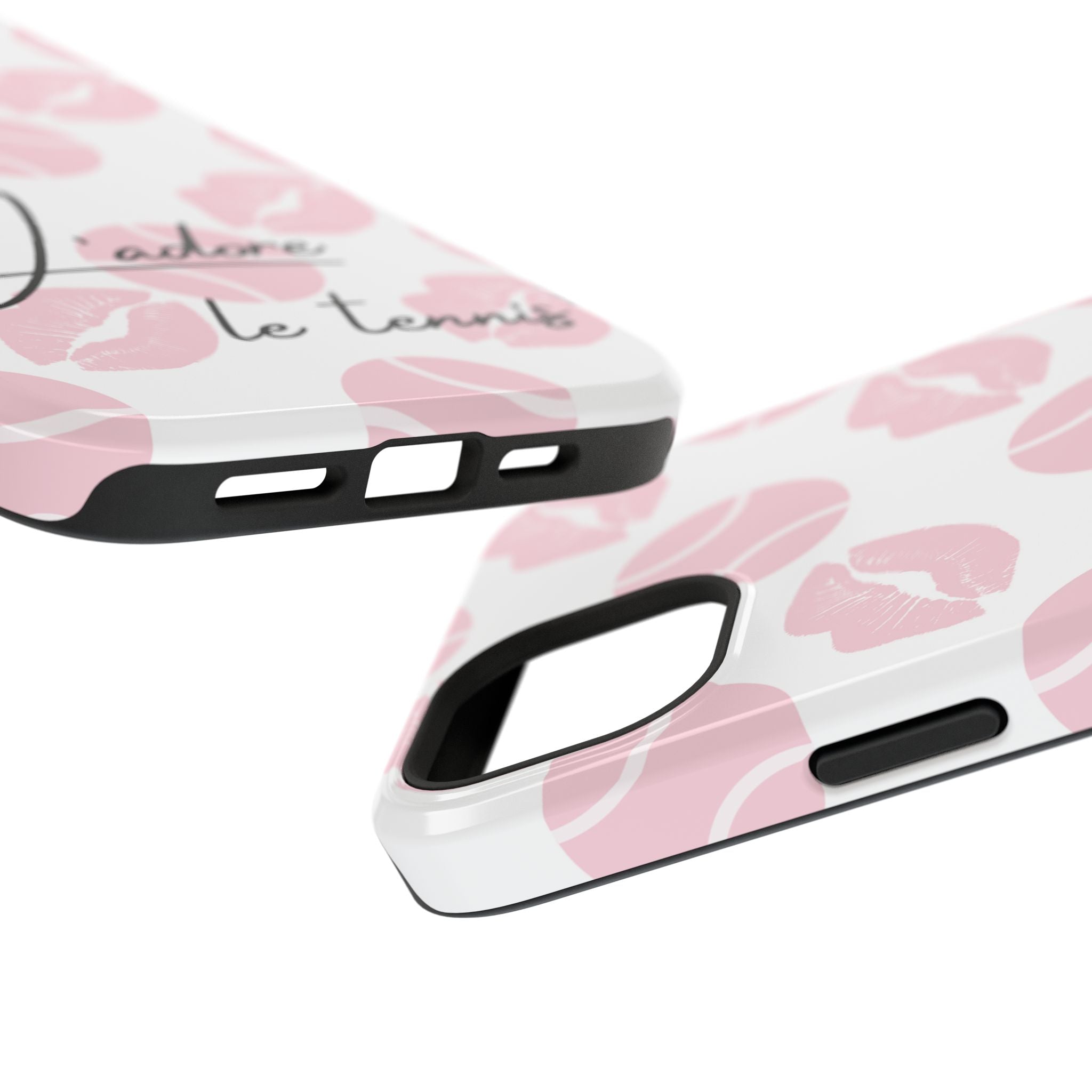 Impact-Resistant Phone Case - 'J'adore le tennis', pink tennis balls/lips