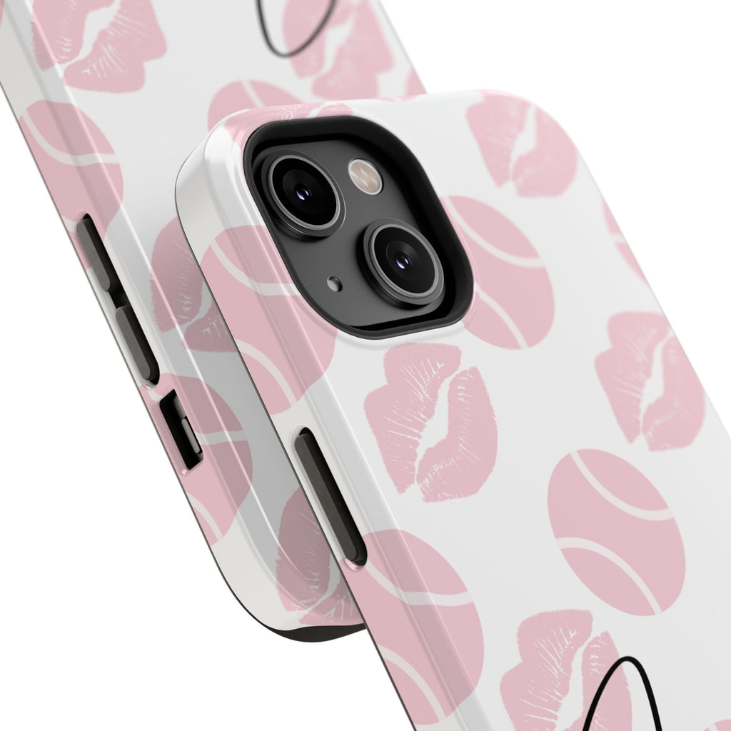 Impact-Resistant Phone Case - 'J'adore le tennis', pink tennis balls/lips