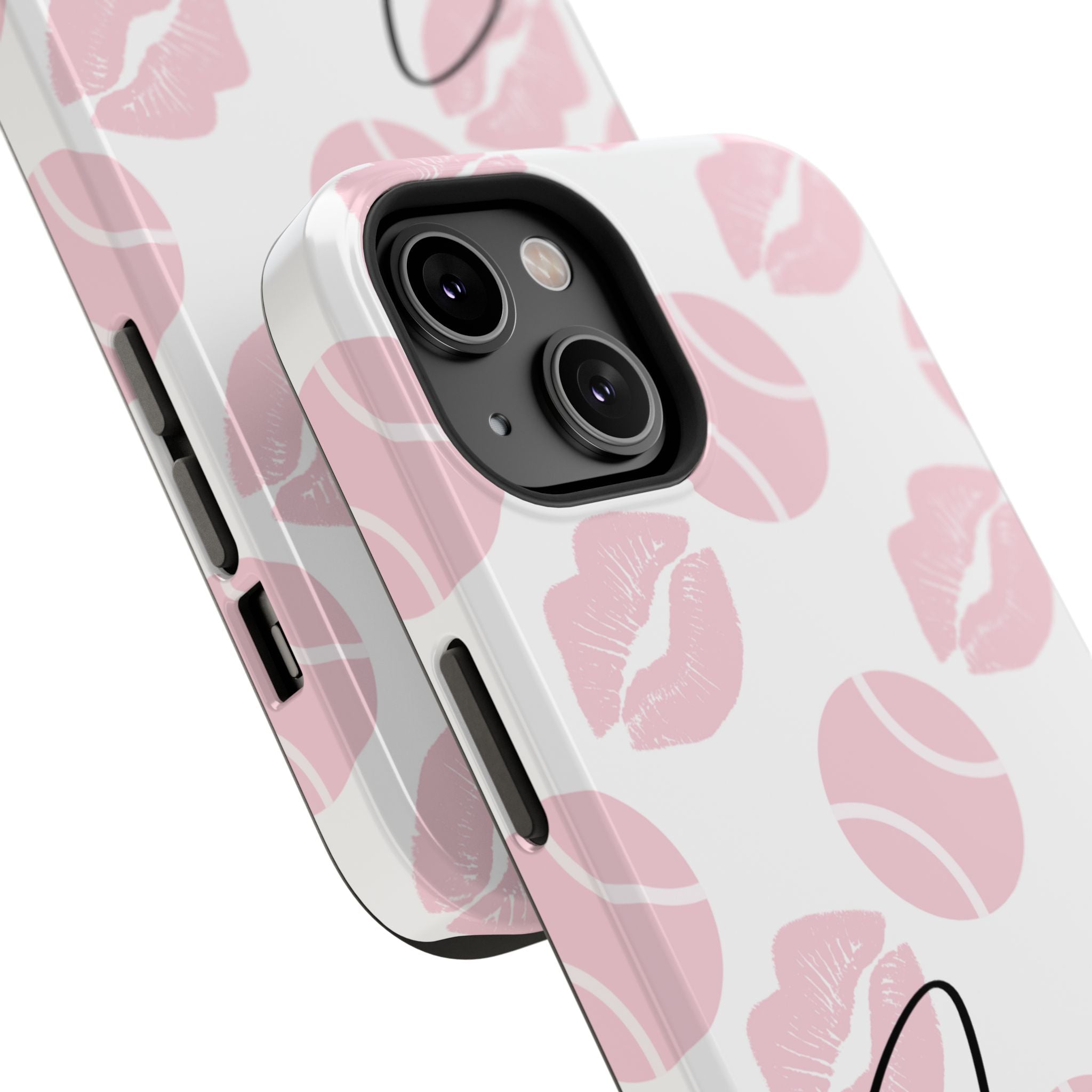 Impact-Resistant Phone Case - 'J'adore le tennis', pink tennis balls/lips