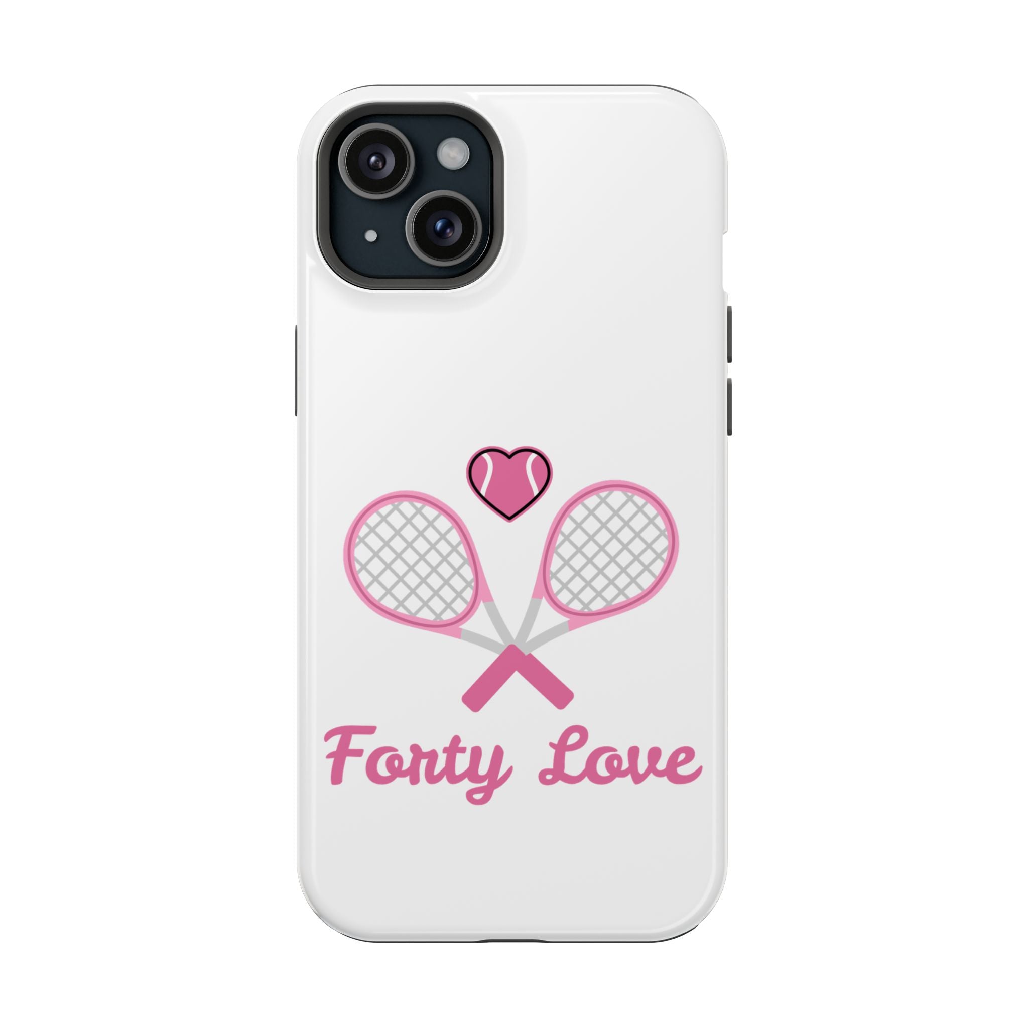Tennis Impact‑Resistant Phone Case — 'Forty Love', pink/white