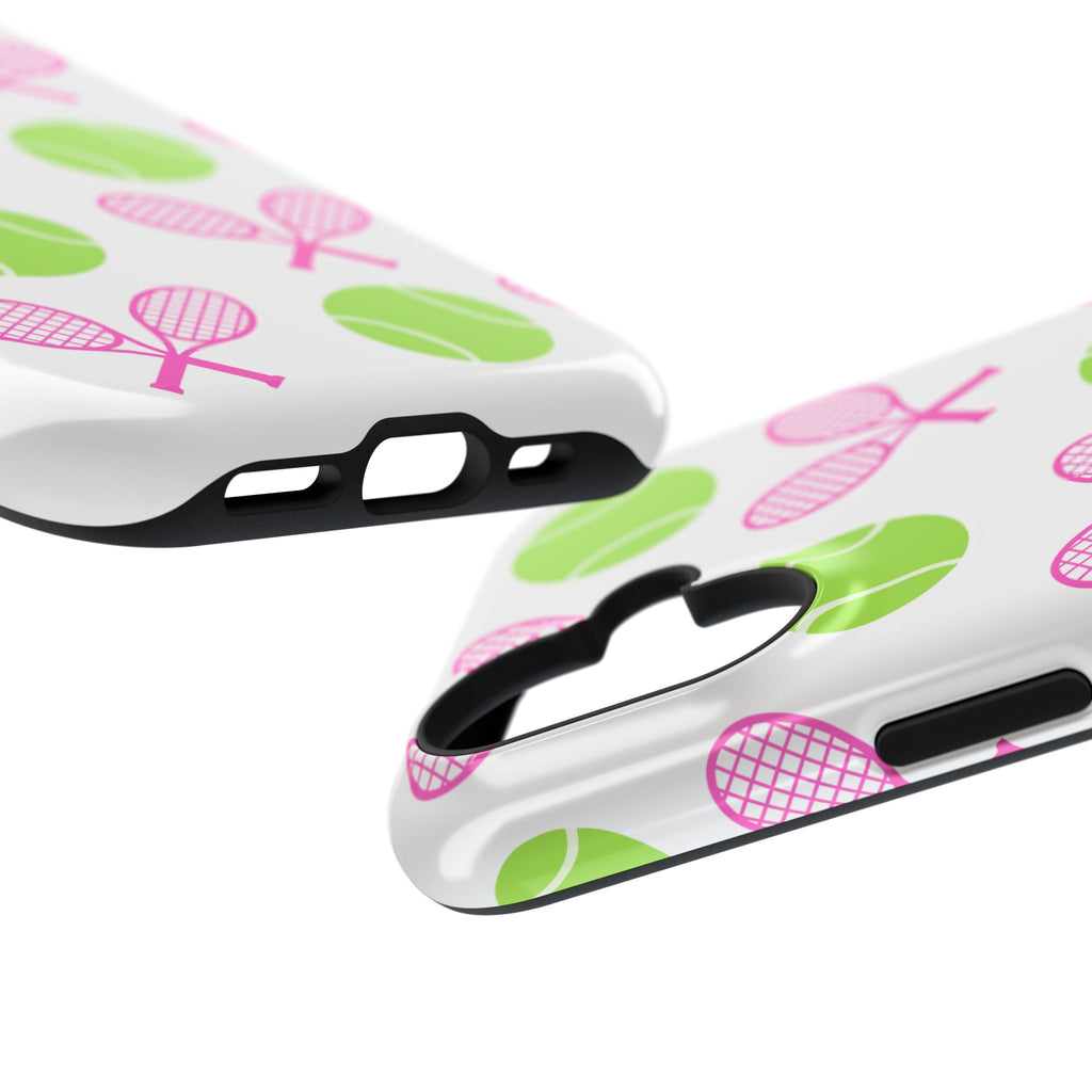 Tennis Pattern Impact-Resistant Phone Case — Pink Rackets & Green Balls