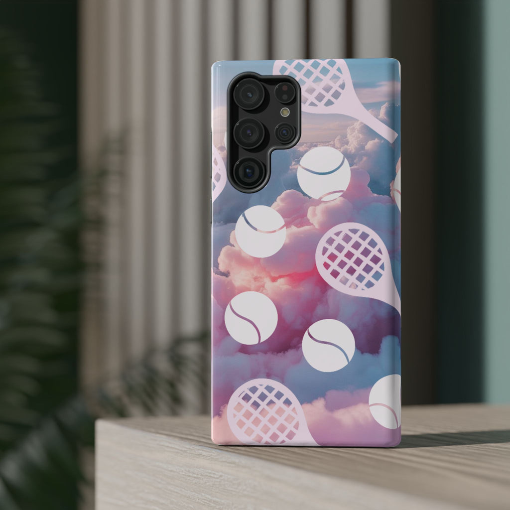 Tennis Impact-Resistant Phone Case — Tennis Rackets & Balls on Cloudscape