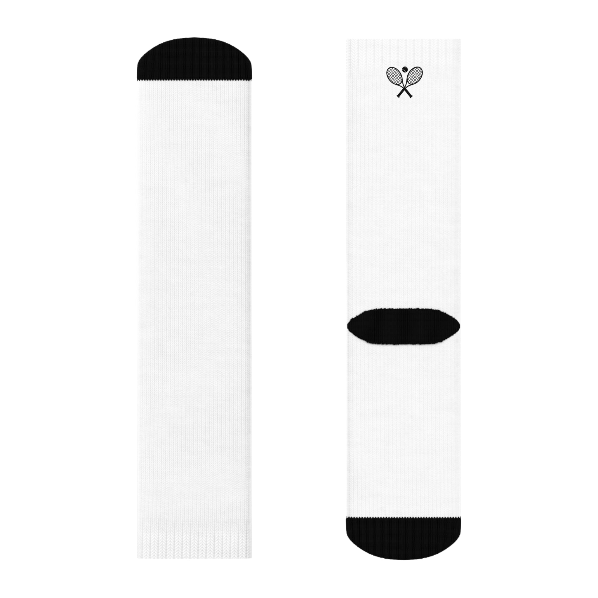 Women's Socks — White/Racket and ball, Rally Tennis Graphic Cotton Crew Socks