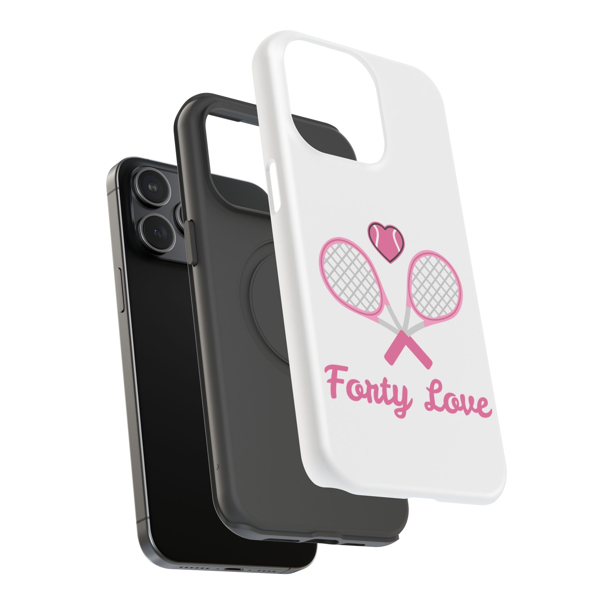 Tennis Impact‑Resistant Phone Case — 'Forty Love', pink/white