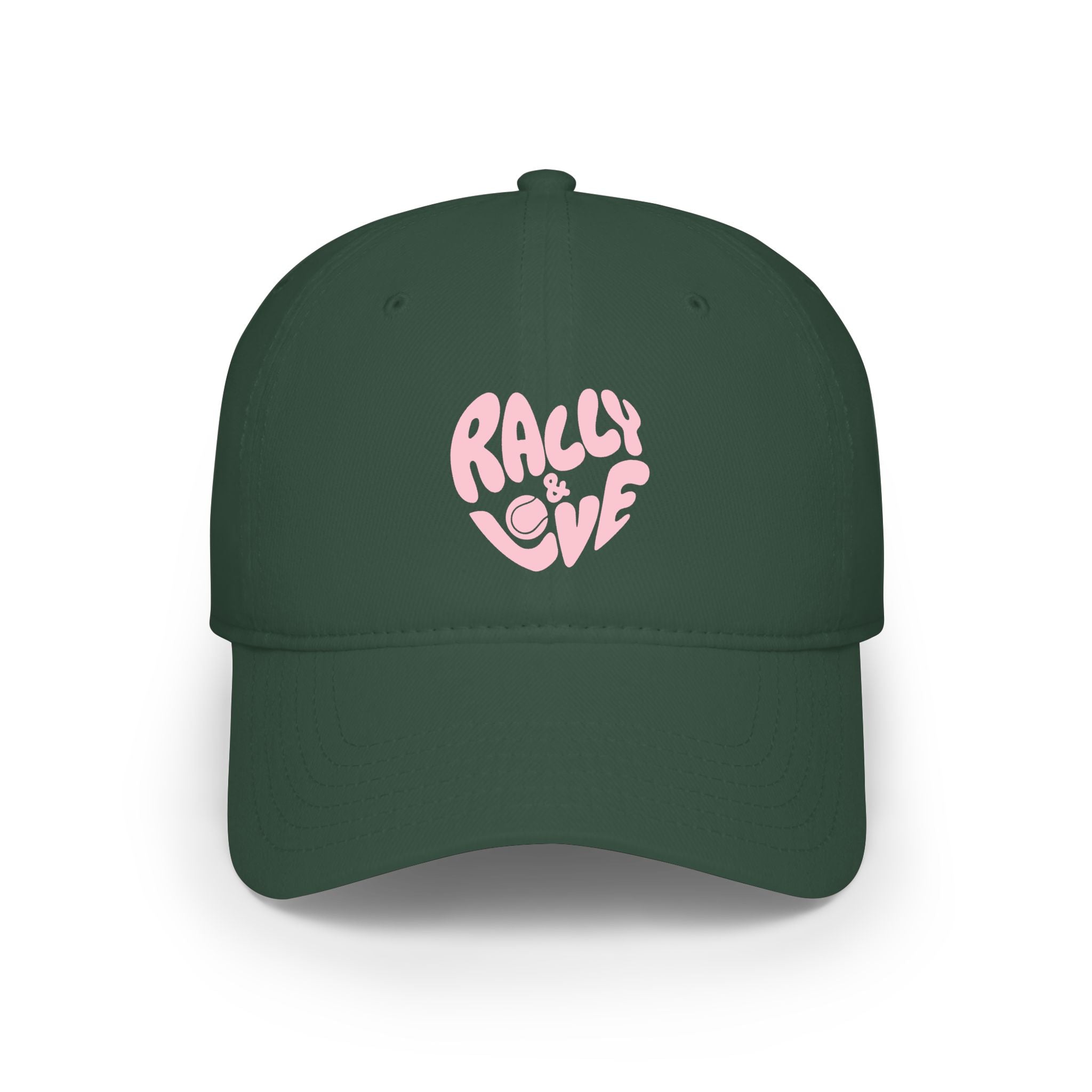 Women's Baseball Cap — "Rally & Love" Pink Logo, Graphic Low Profile Hat