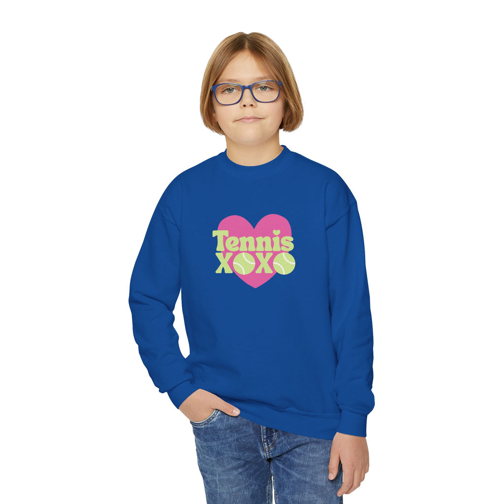 Girl Junior's Crewneck Sweatshirt — Pink Heart “Tennis XOXO” Graphic sweatshirt