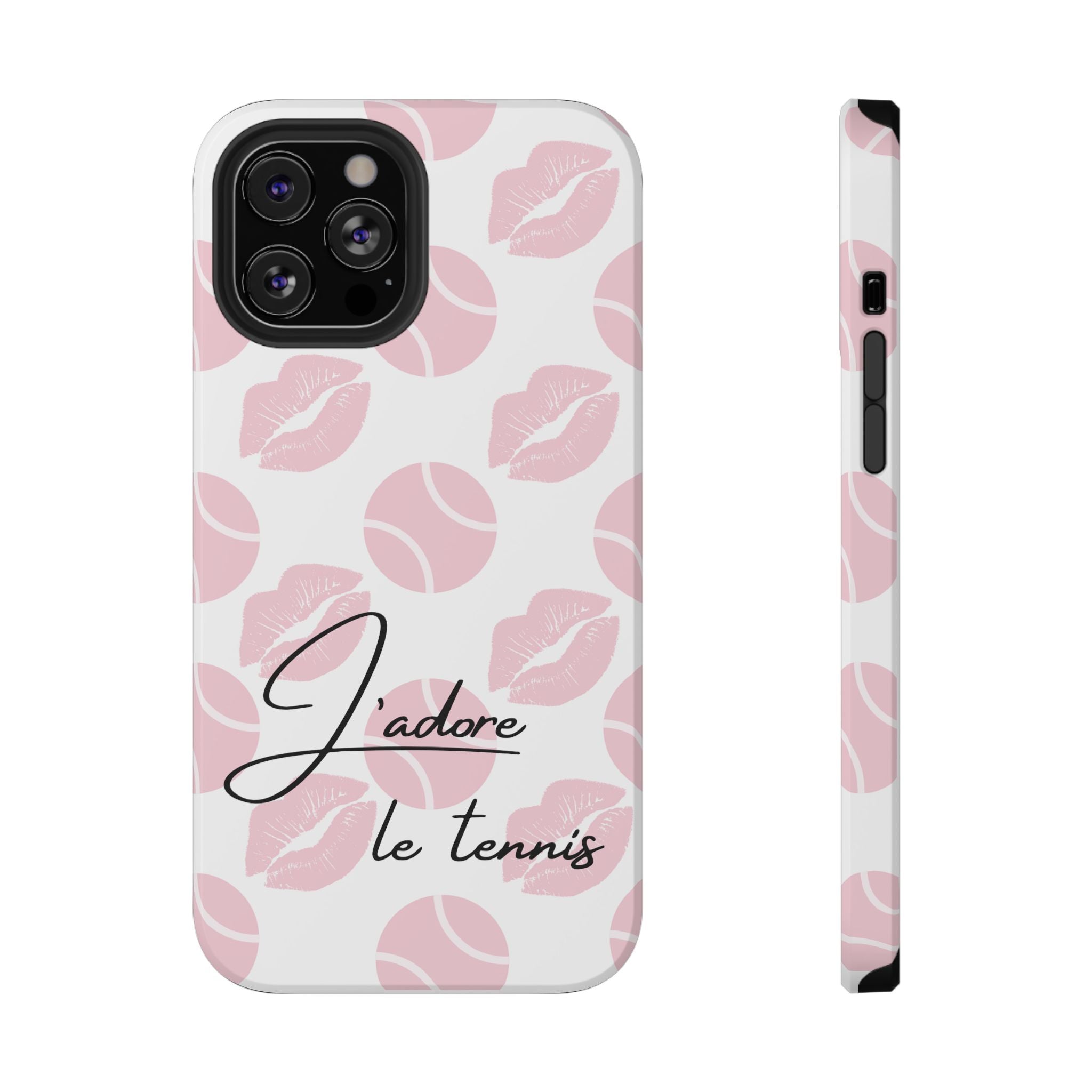 Impact-Resistant Phone Case - 'J'adore le tennis', pink tennis balls/lips