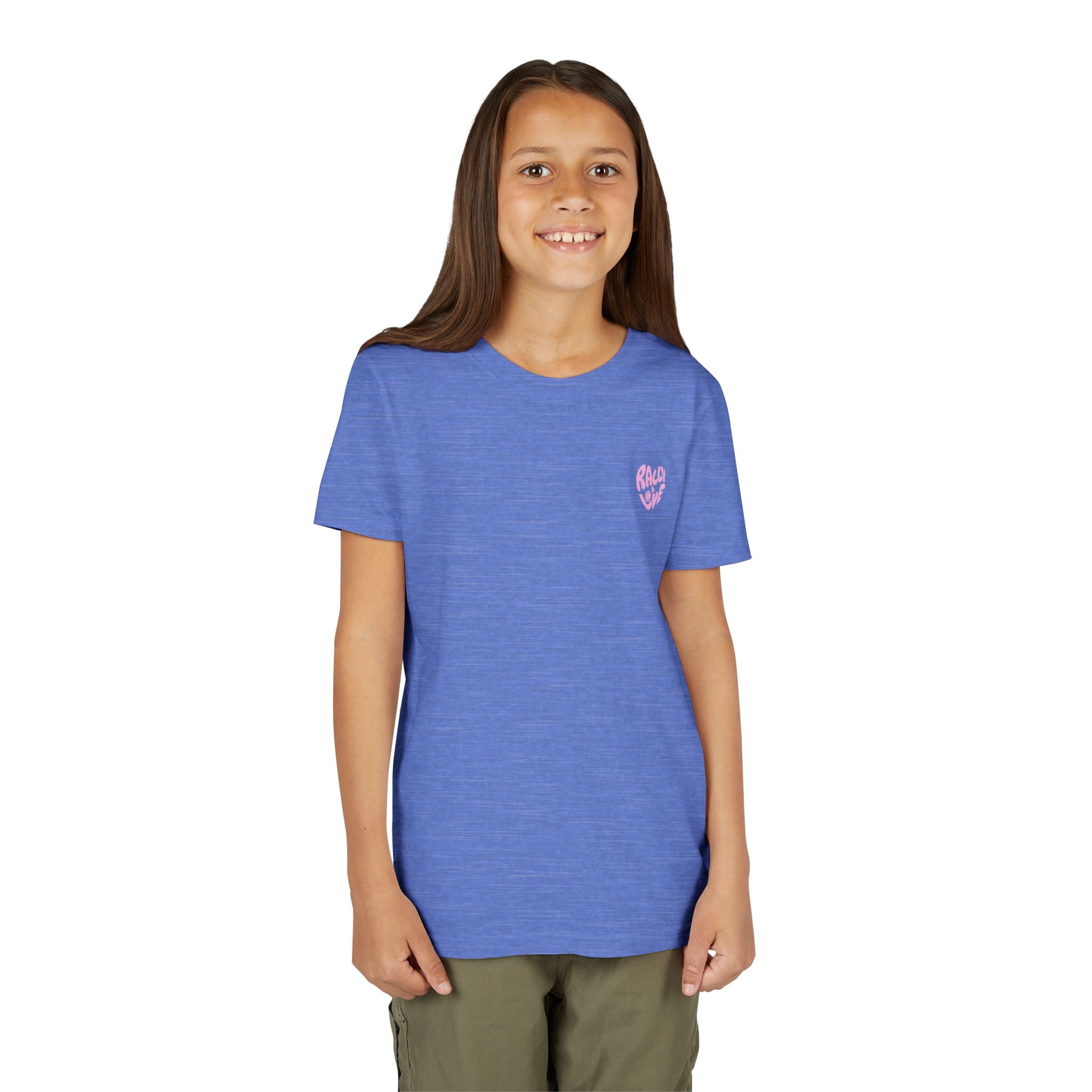 Girl's Junior Tee — 'Rally & Love' Heart Graphic Kids T-Shirt (bubblegum pink)