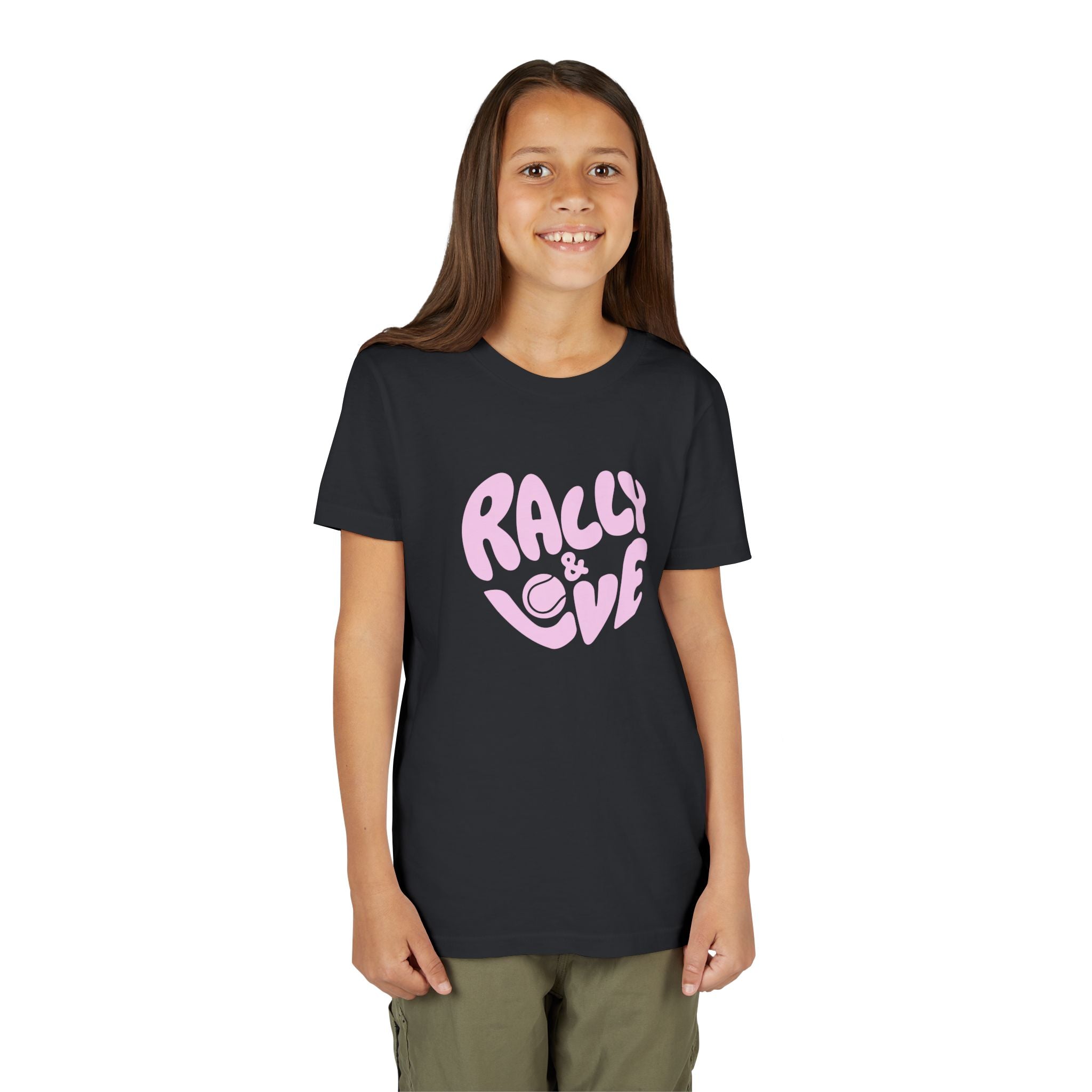 Girl's Junior Tee — 'Rally & Love' Heart logo T-Shirt (pink)