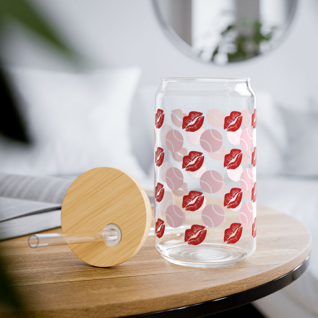 Sipper Glass, 16oz - lips/pink tennis balls
