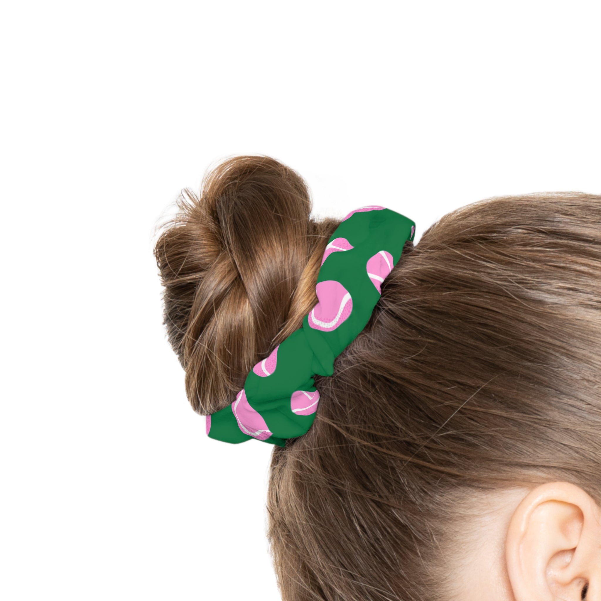 Green & Pink Hair Accessory — Tennis Ball Scrunchie