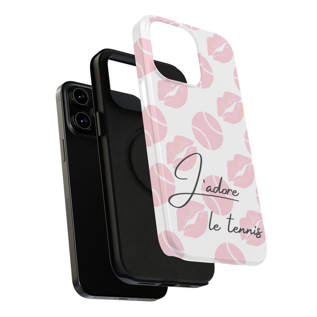 Impact-Resistant Phone Case - 'J'adore le tennis', pink tennis balls/lips