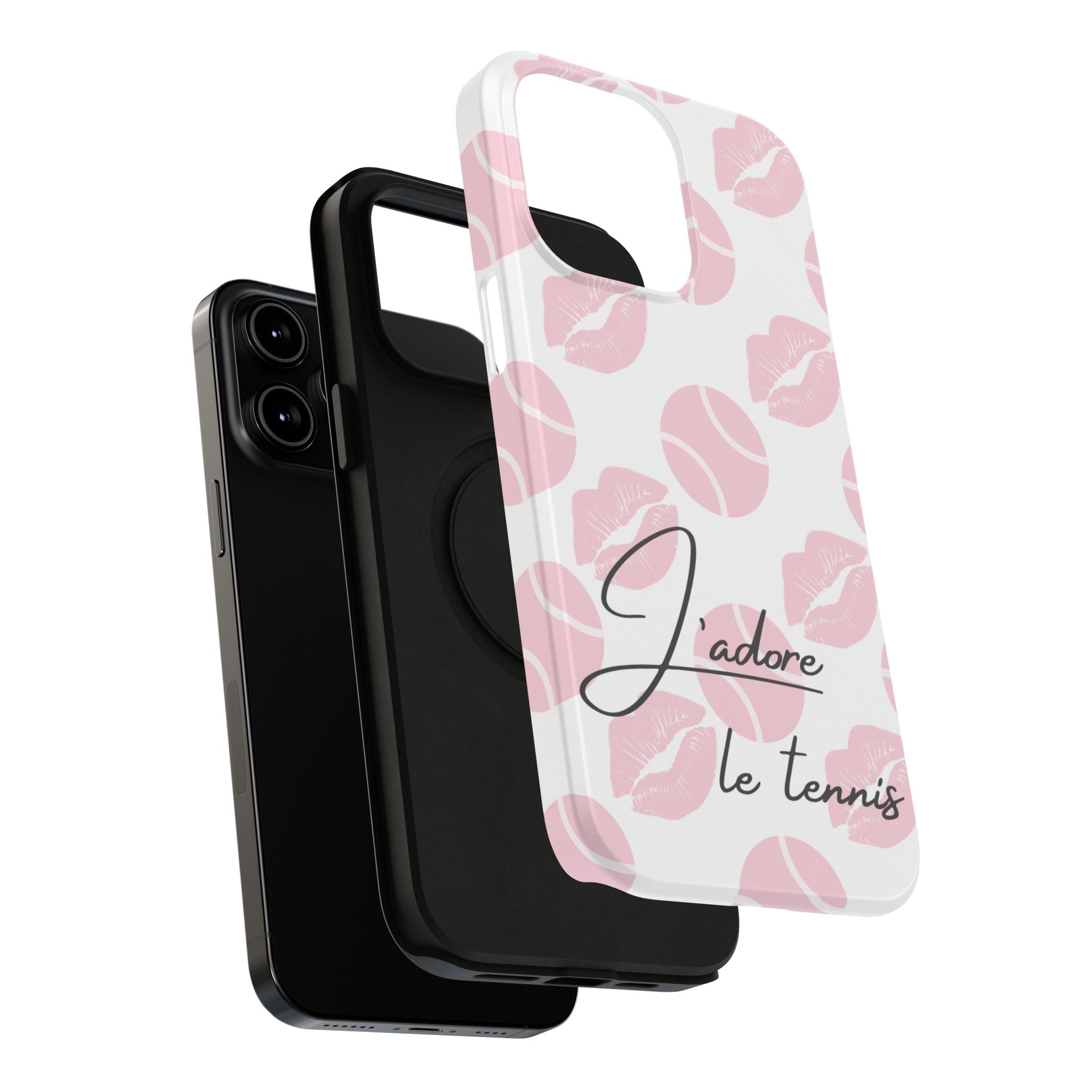 Impact-Resistant Phone Case - 'J'adore le tennis', pink tennis balls/lips