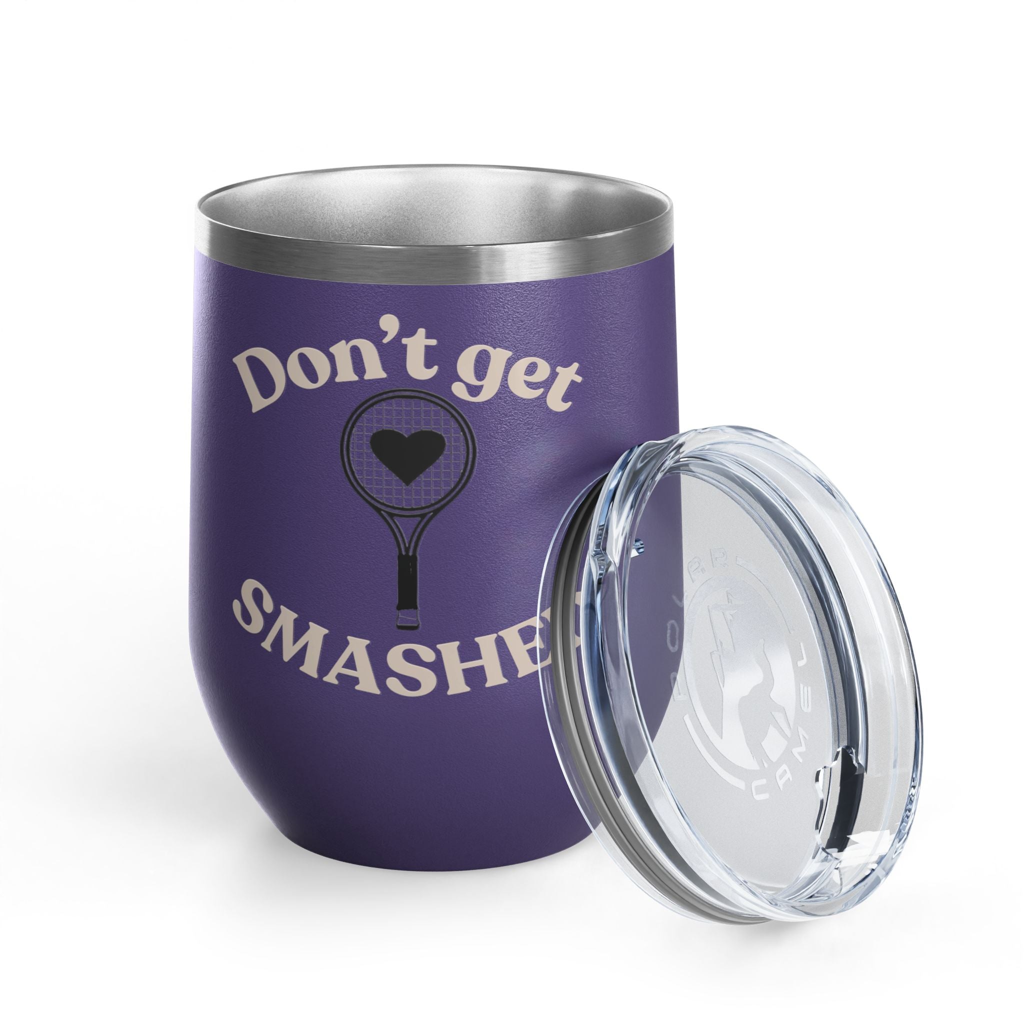 Wine Tumbler — Light tan/racket heart, "Don't Get Smashed" Tennis Wine Tumbler, 12oz