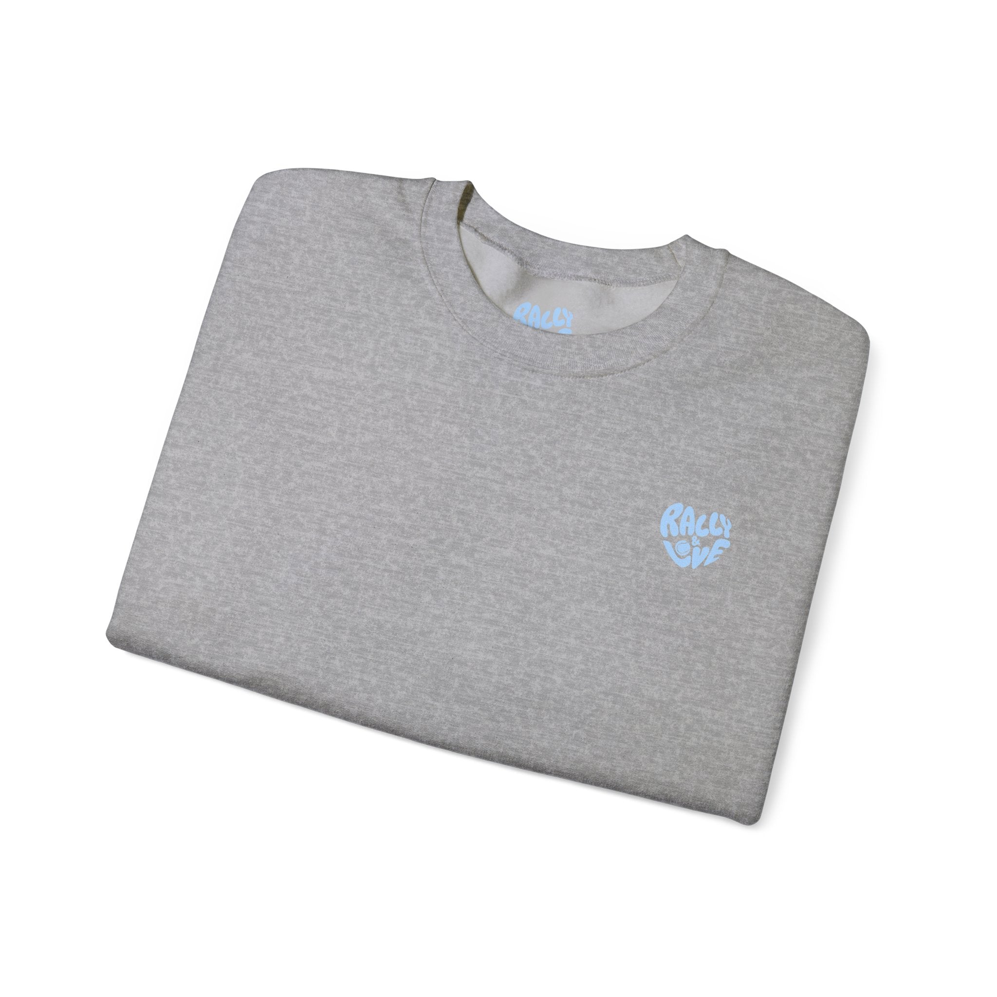Women's Crewneck Sweatshirt — Minimal ‘Game Set Match’ Tennis Graphic (bubblegum blue)