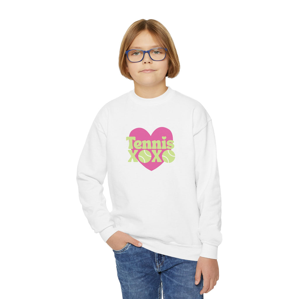 Girl Junior's Crewneck Sweatshirt — Pink Heart “Tennis XOXO” Graphic sweatshirt
