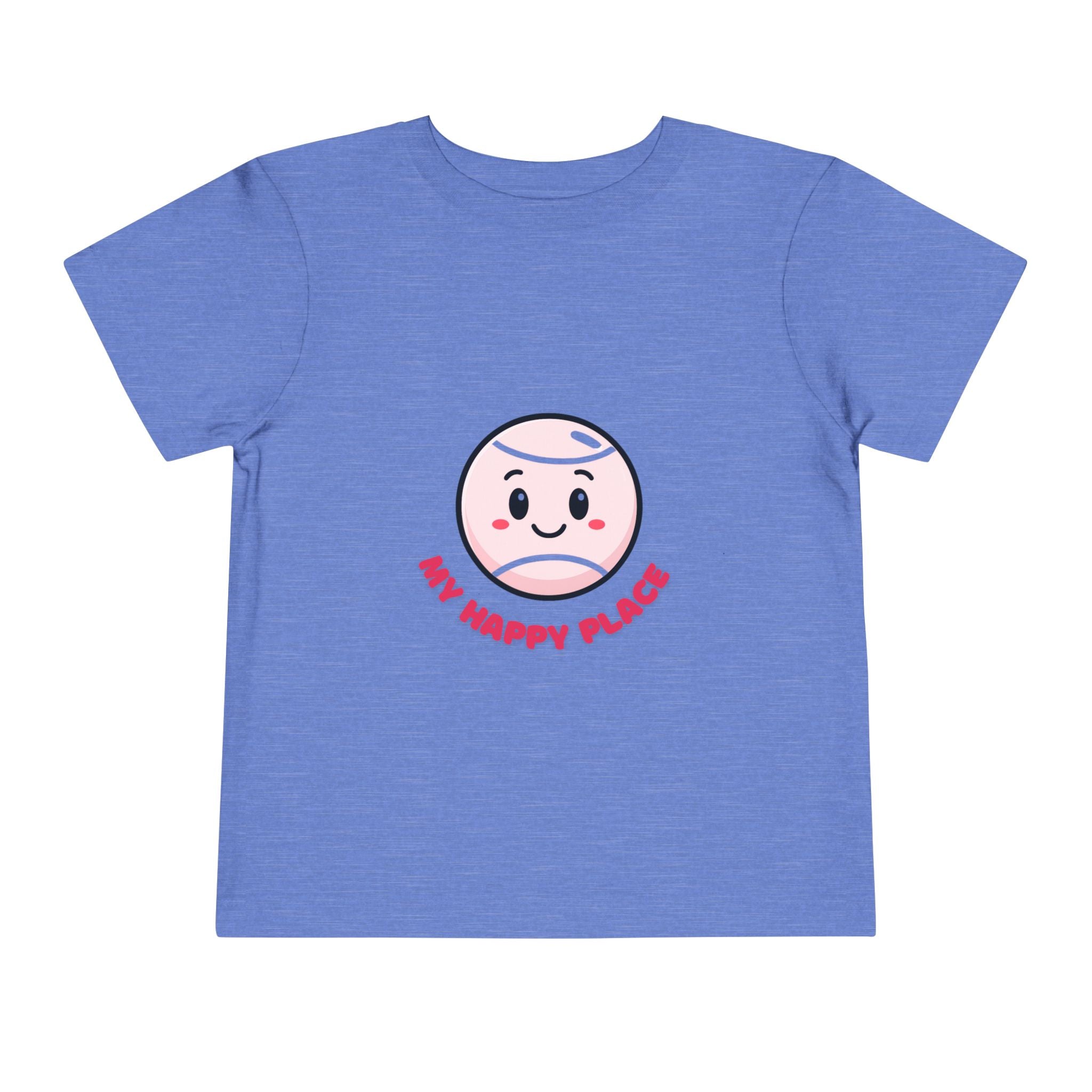 Girl Toddler's Junior Tee - 'My Happy Place' Cute Tennis Ball Smiley Face T-Shirt