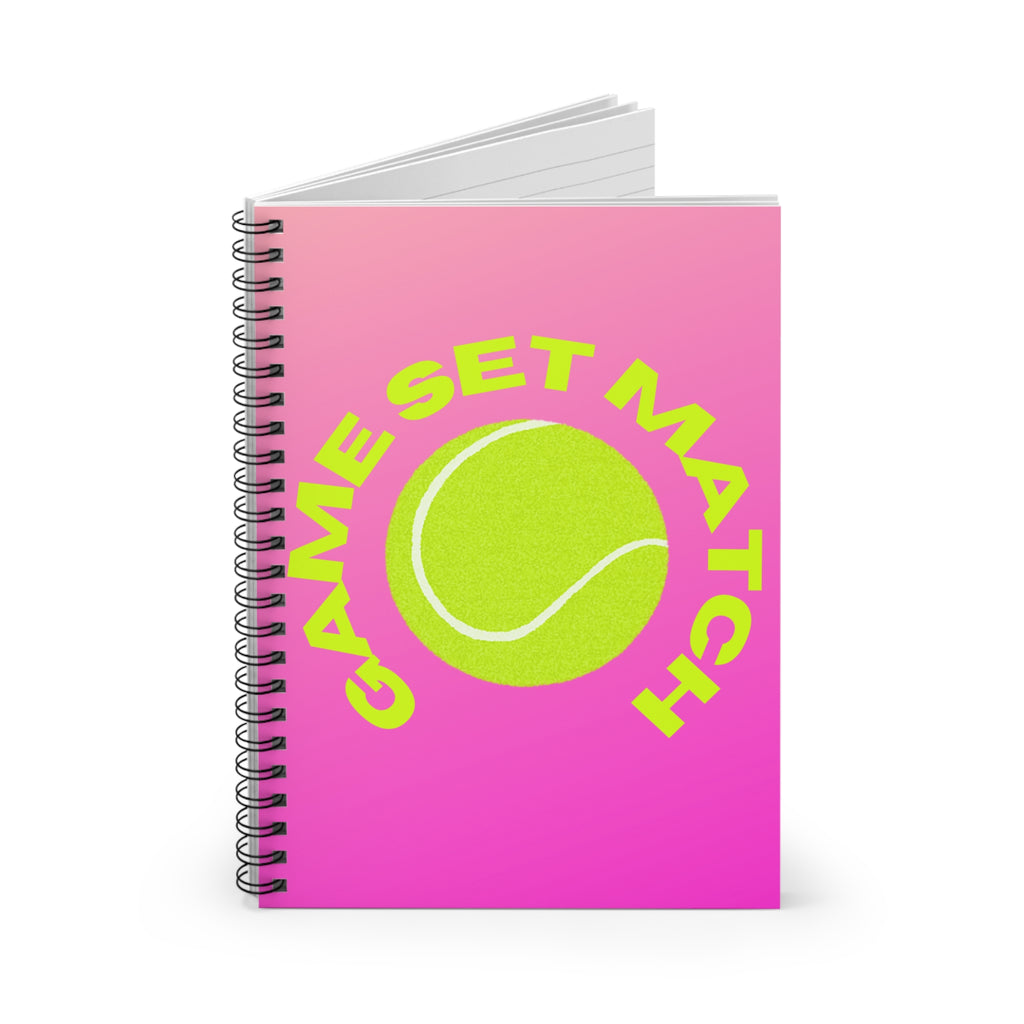 Game Set Match Tennis Spiral Notebook — Pink Gradient Ruled Journal