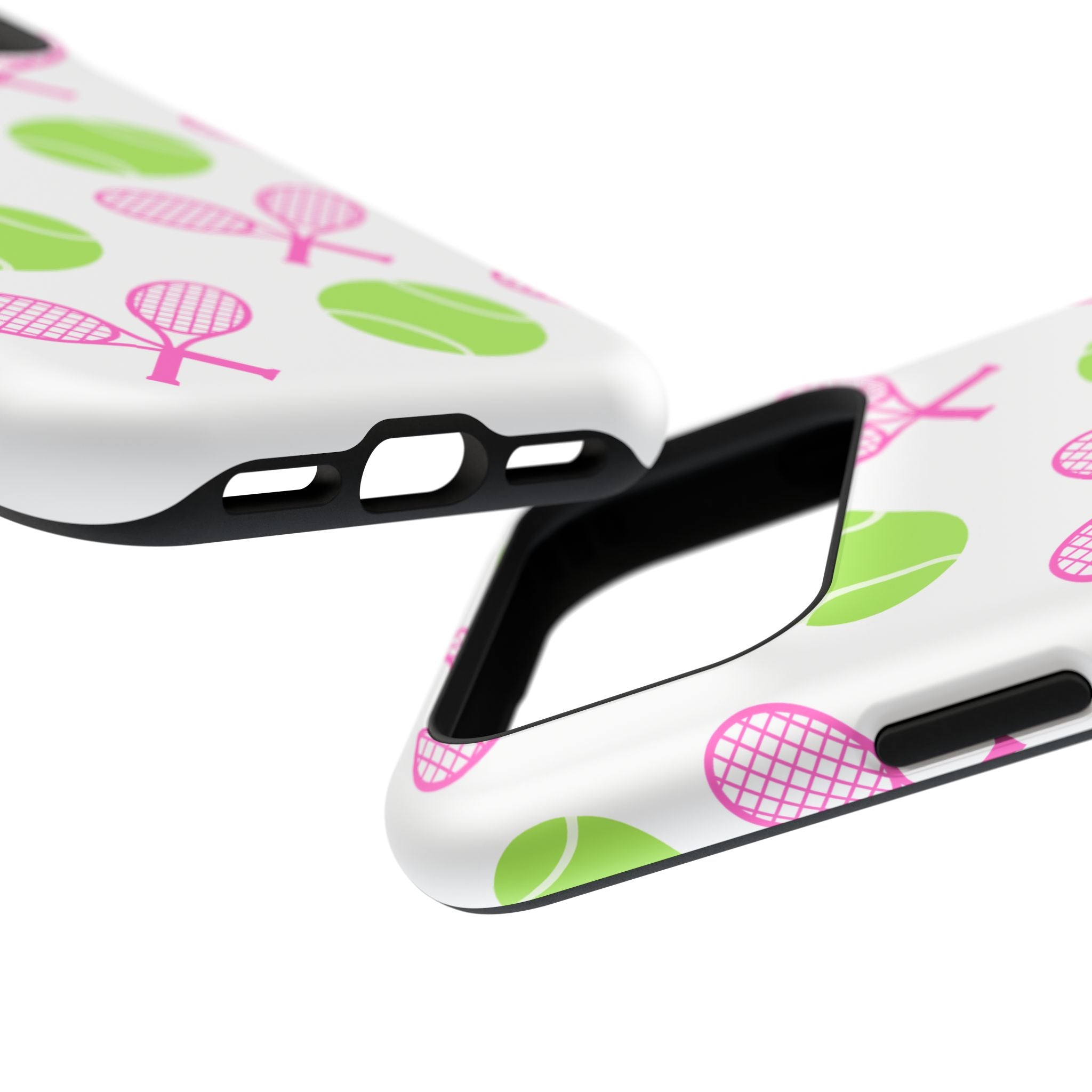 Tennis Pattern Impact-Resistant Phone Case — Pink Rackets & Green Balls
