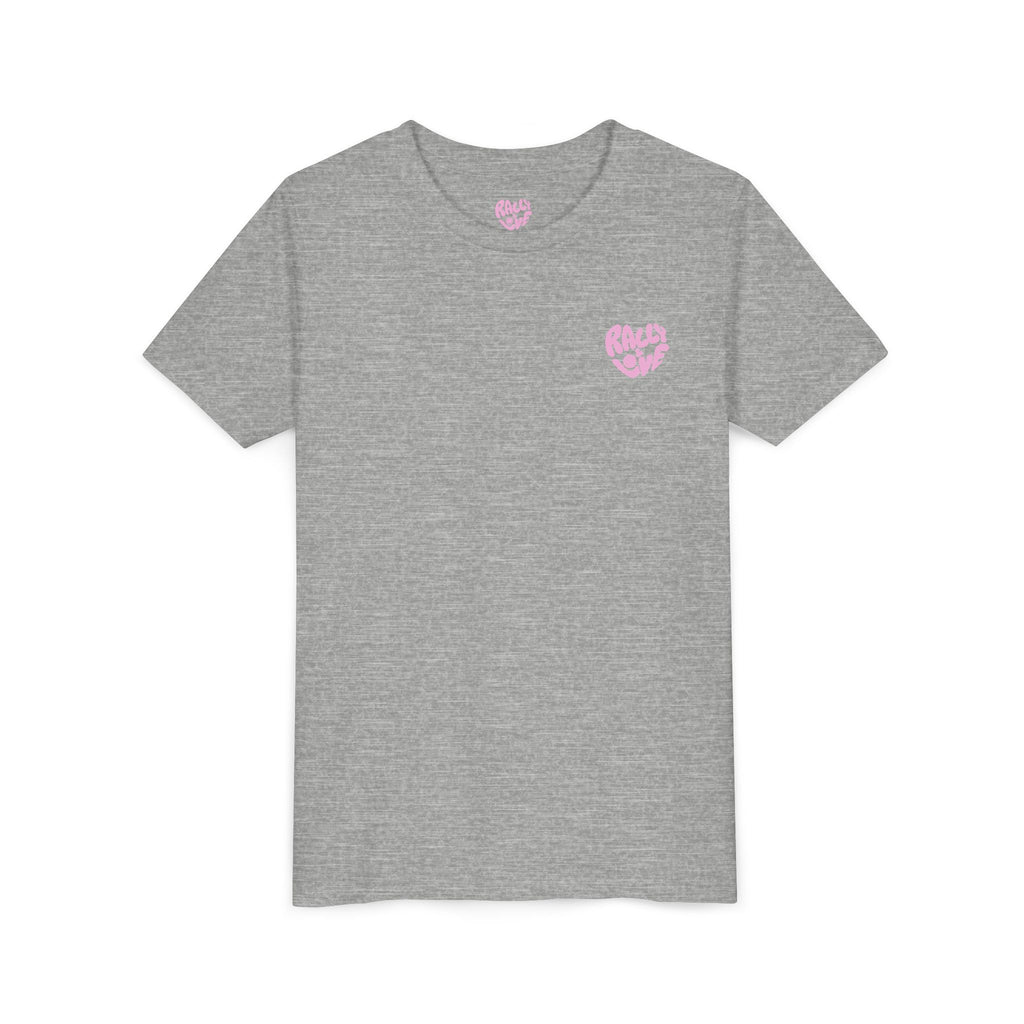 Girl's Junior Tee — 'Rally & Love' Heart Graphic Kids T-Shirt (bubblegum pink)