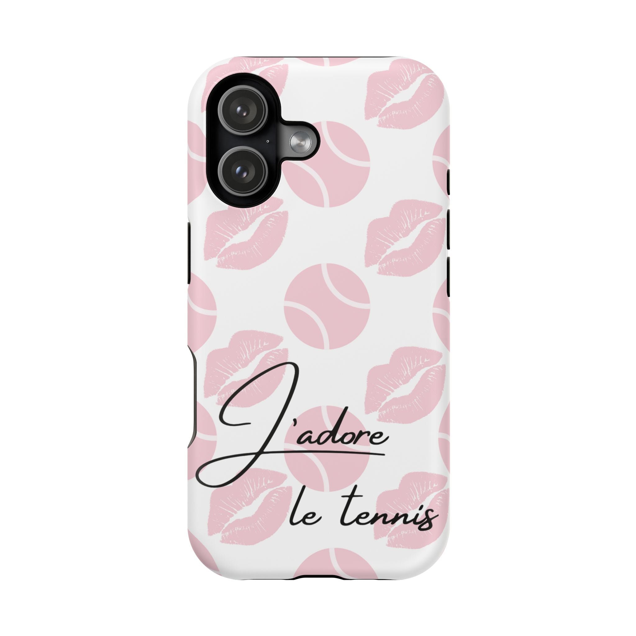 Impact-Resistant Phone Case - 'J'adore le tennis', pink tennis balls/lips