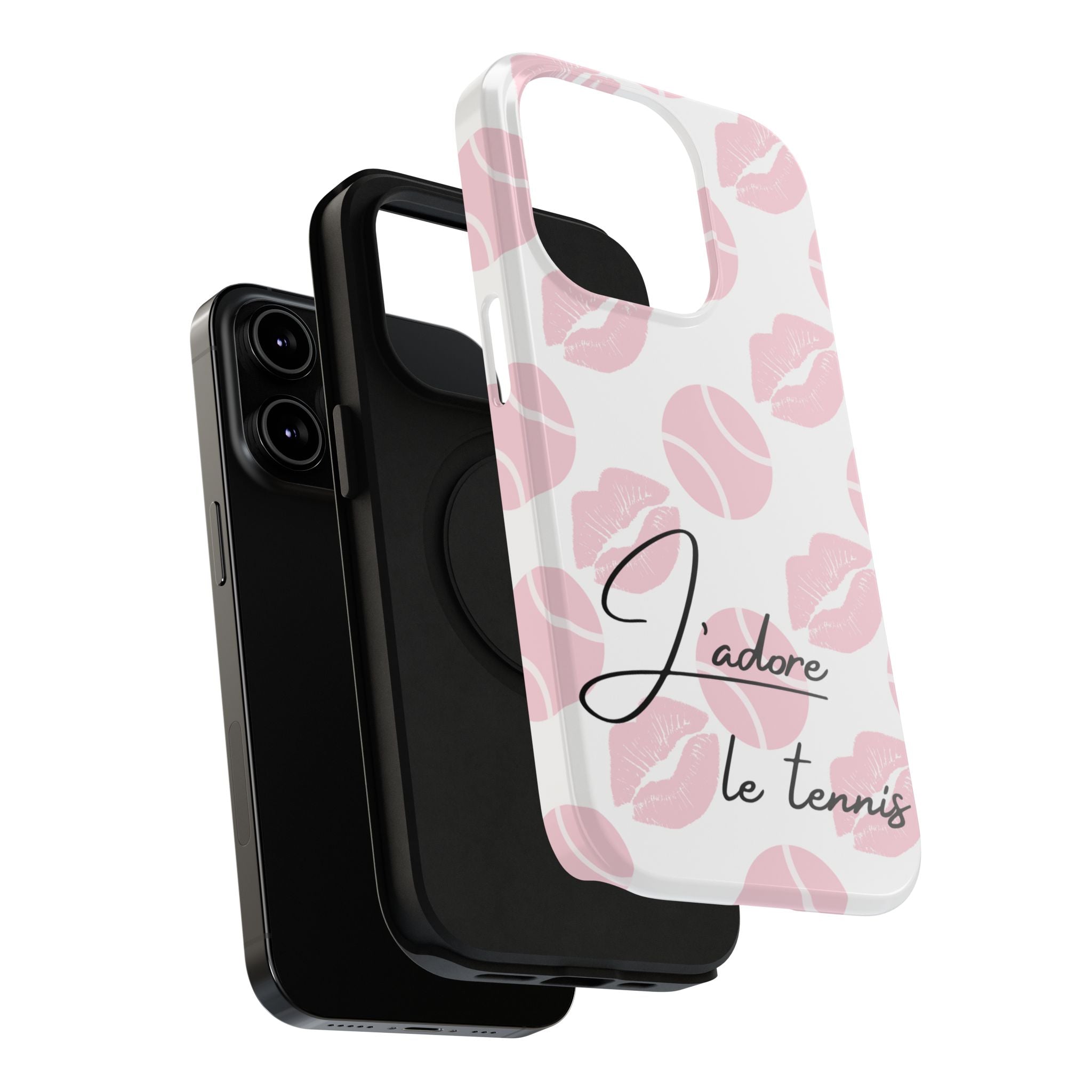 Impact-Resistant Phone Case - 'J'adore le tennis', pink tennis balls/lips