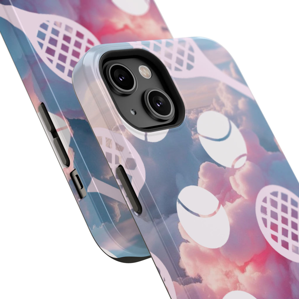 Tennis Impact-Resistant Phone Case — Tennis Rackets & Balls on Cloudscape