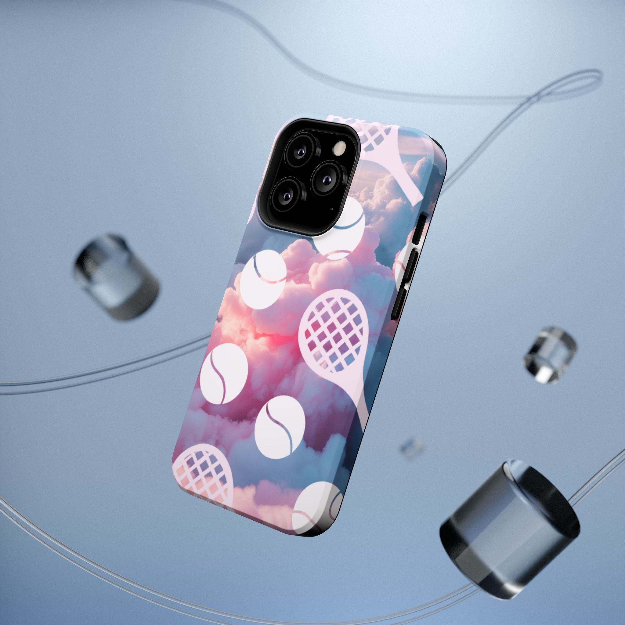 Tennis Impact-Resistant Phone Case — Tennis Rackets & Balls on Cloudscape