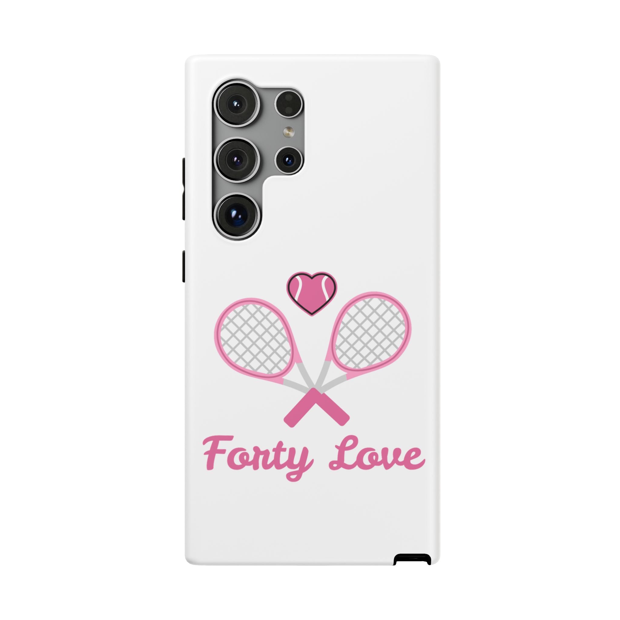 Tennis Impact‑Resistant Phone Case — 'Forty Love', pink/white