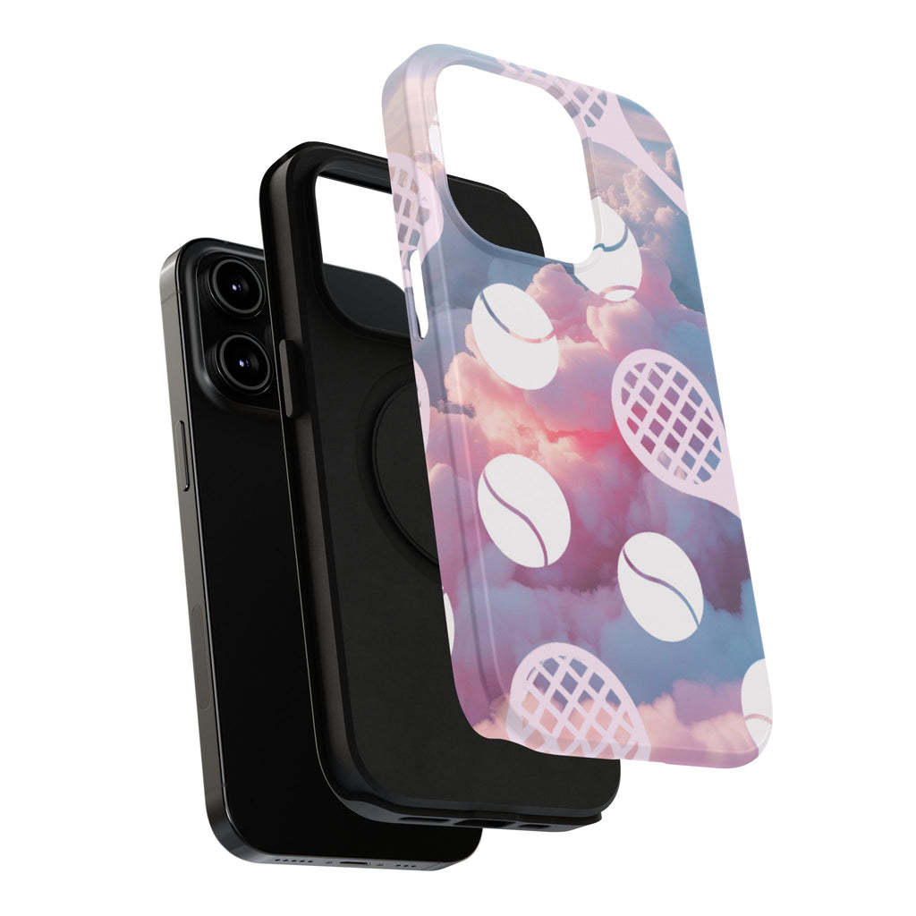 Tennis Impact-Resistant Phone Case — Tennis Rackets & Balls on Cloudscape