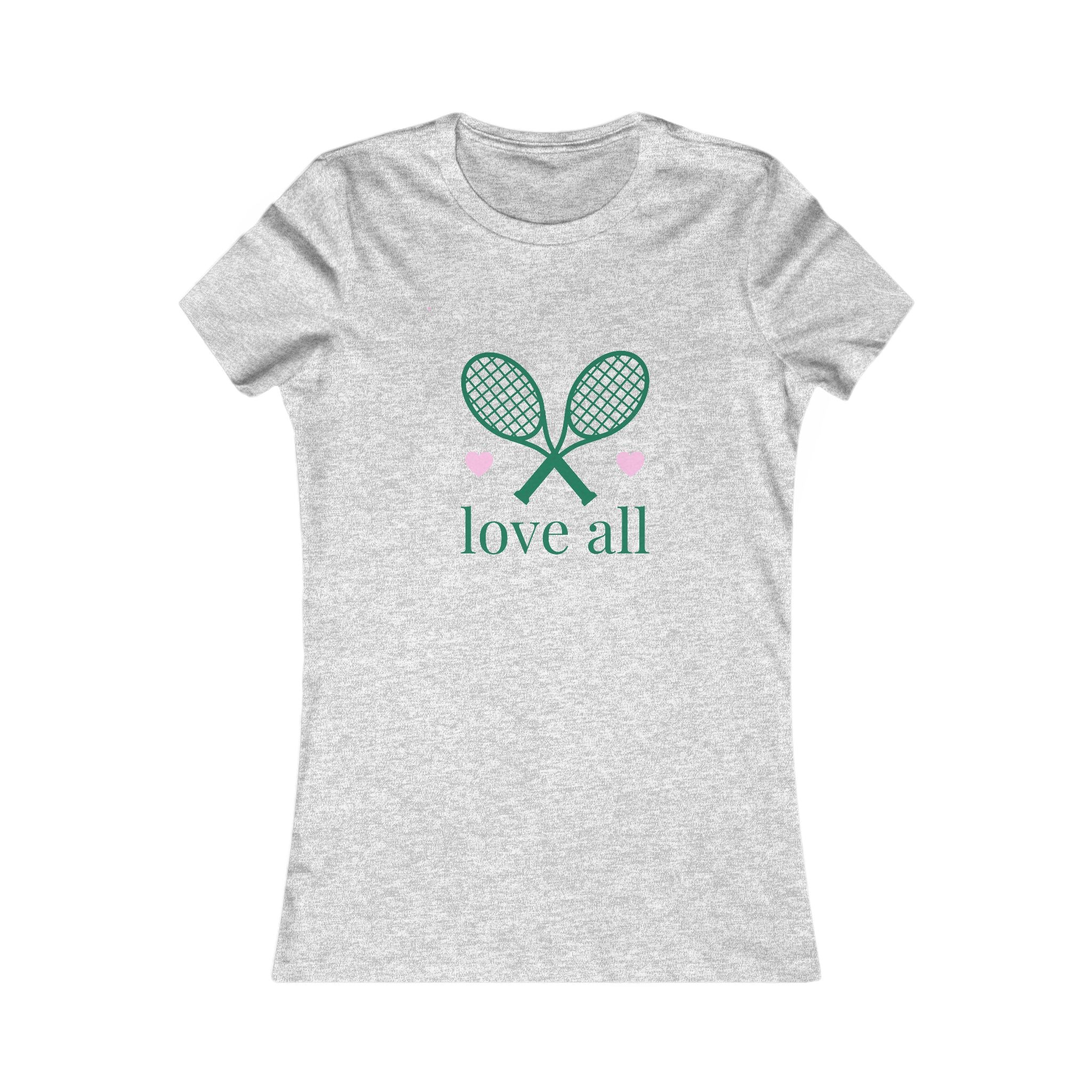 Women's Tennis Tee — Women's "Love All" Tennis Shirt with Crossed Rackets & Hearts