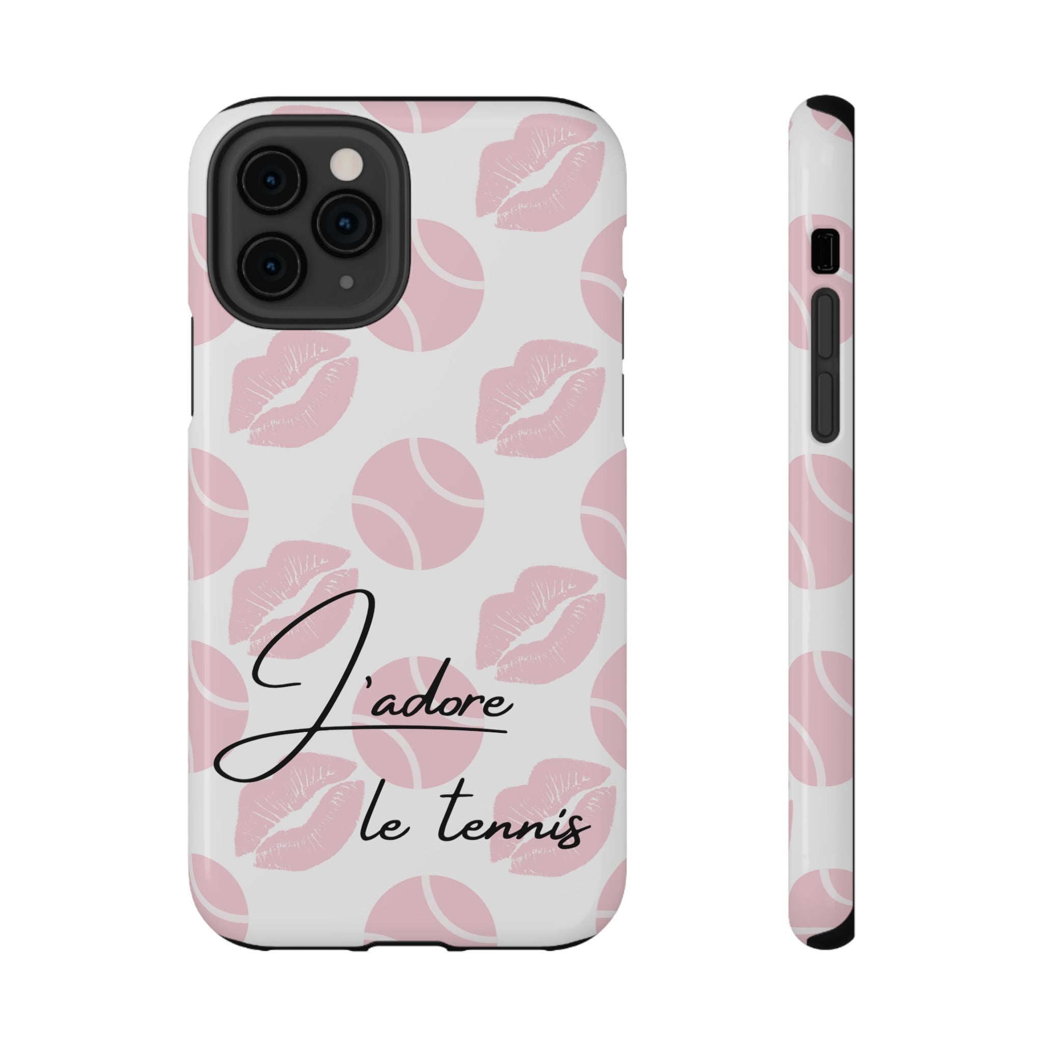 Impact-Resistant Phone Case - 'J'adore le tennis', pink tennis balls/lips