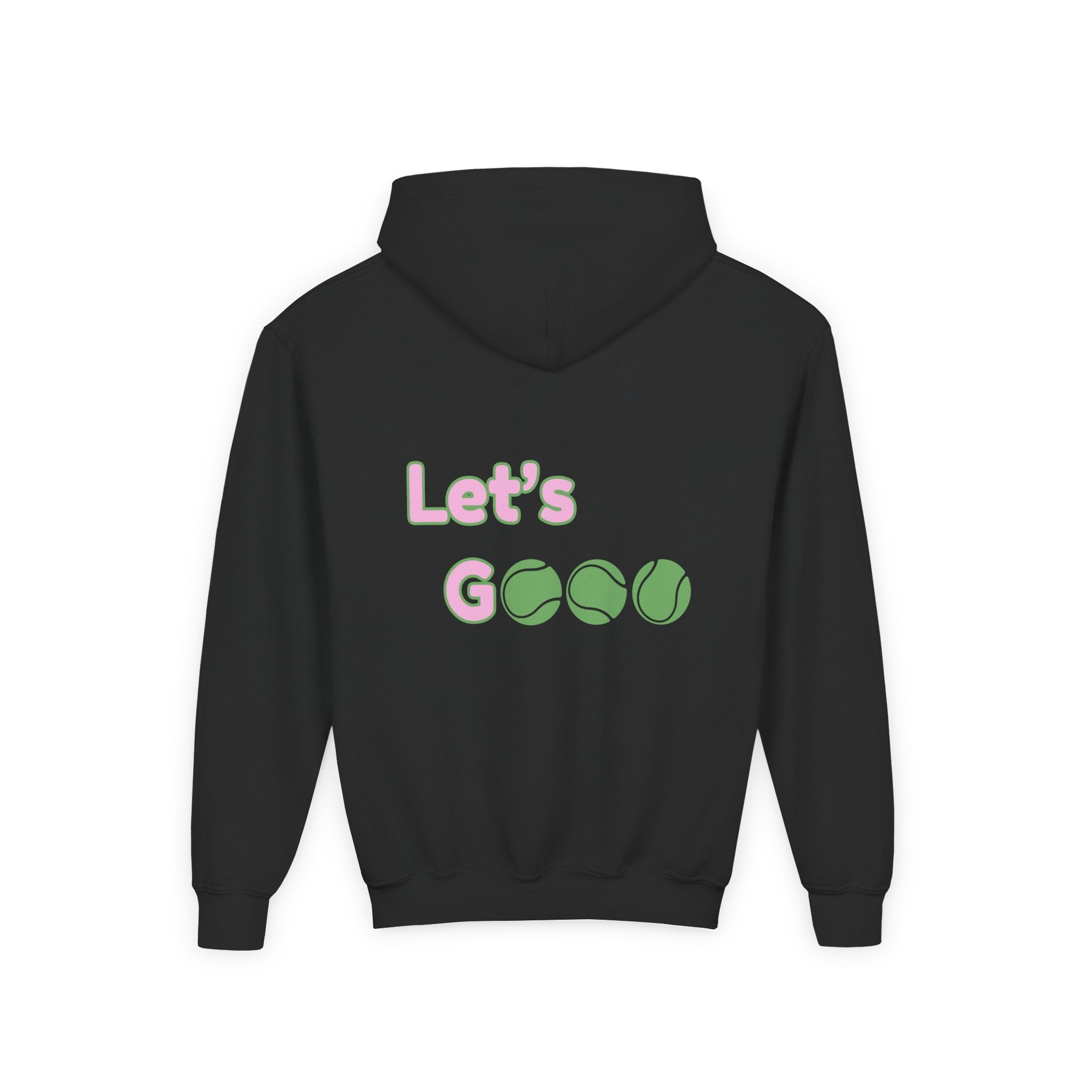 Girl's Junior Hoodie sweatshirt — “Let’s Go” Tennis Graphic Sweatshirt (Pink & Green)