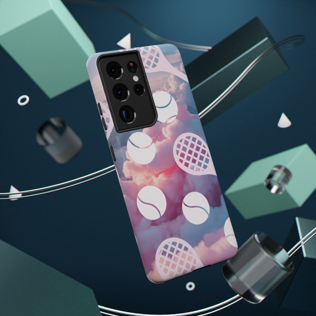 Tennis Impact-Resistant Phone Case — Tennis Rackets & Balls on Cloudscape