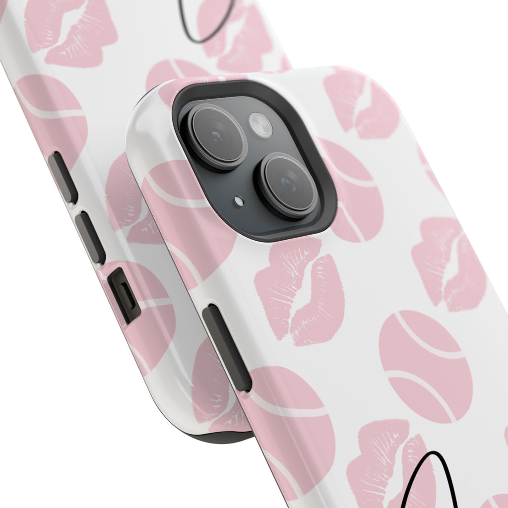 Impact-Resistant Phone Case - 'J'adore le tennis', pink tennis balls/lips
