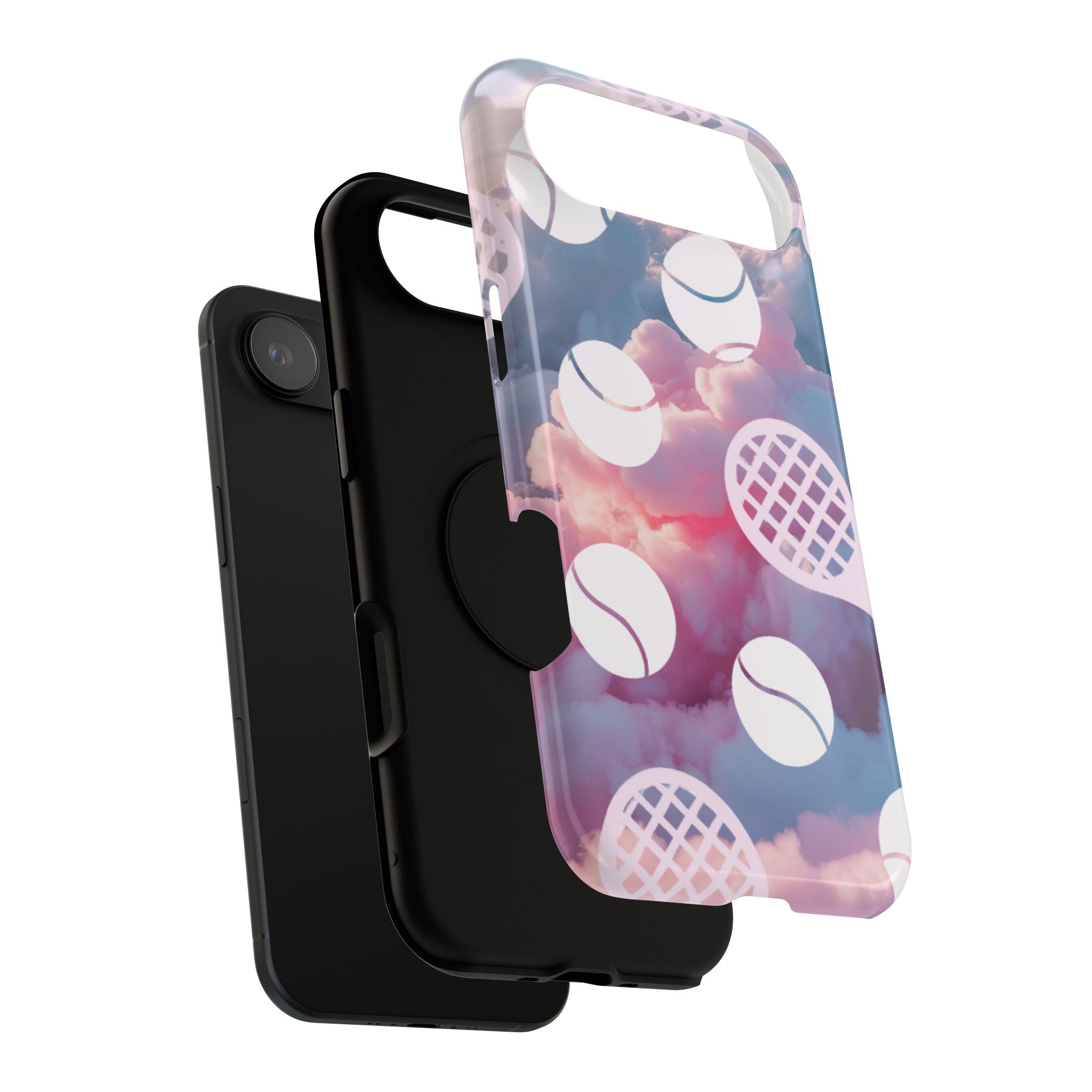 Tennis Impact-Resistant Phone Case — Tennis Rackets & Balls on Cloudscape