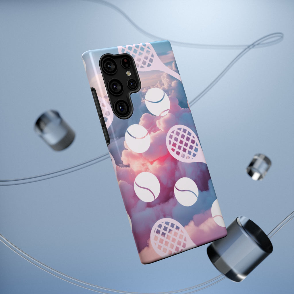 Tennis Impact-Resistant Phone Case — Tennis Rackets & Balls on Cloudscape