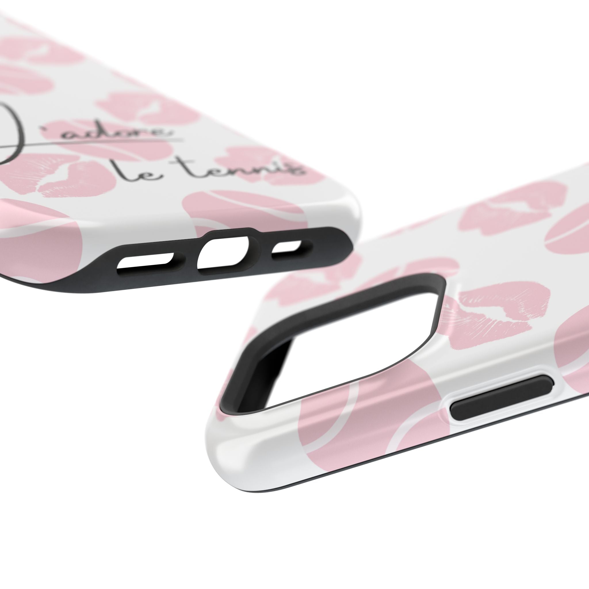Impact-Resistant Phone Case - 'J'adore le tennis', pink tennis balls/lips