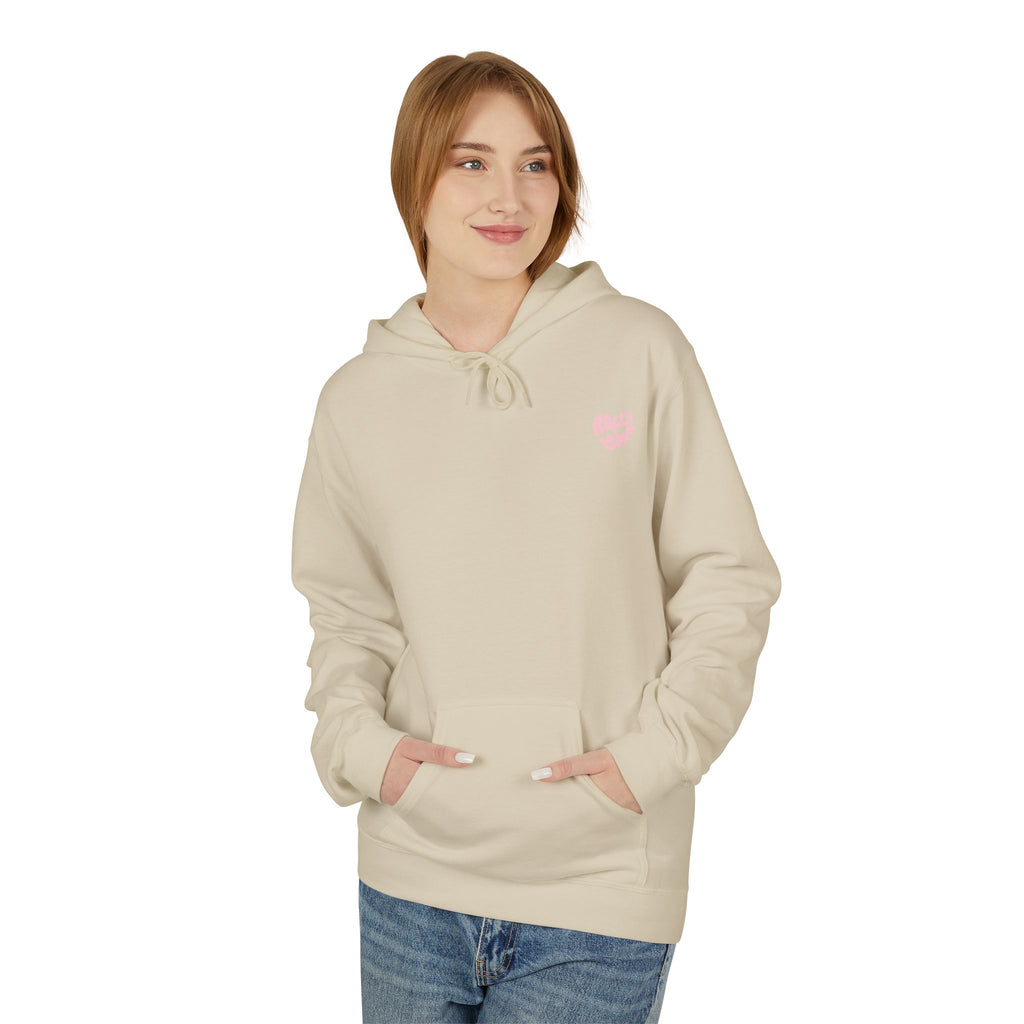 Women's Softstyle Fleece Hoodie sweatshirt - 'Rally & Love' logo, minimalist (pink)