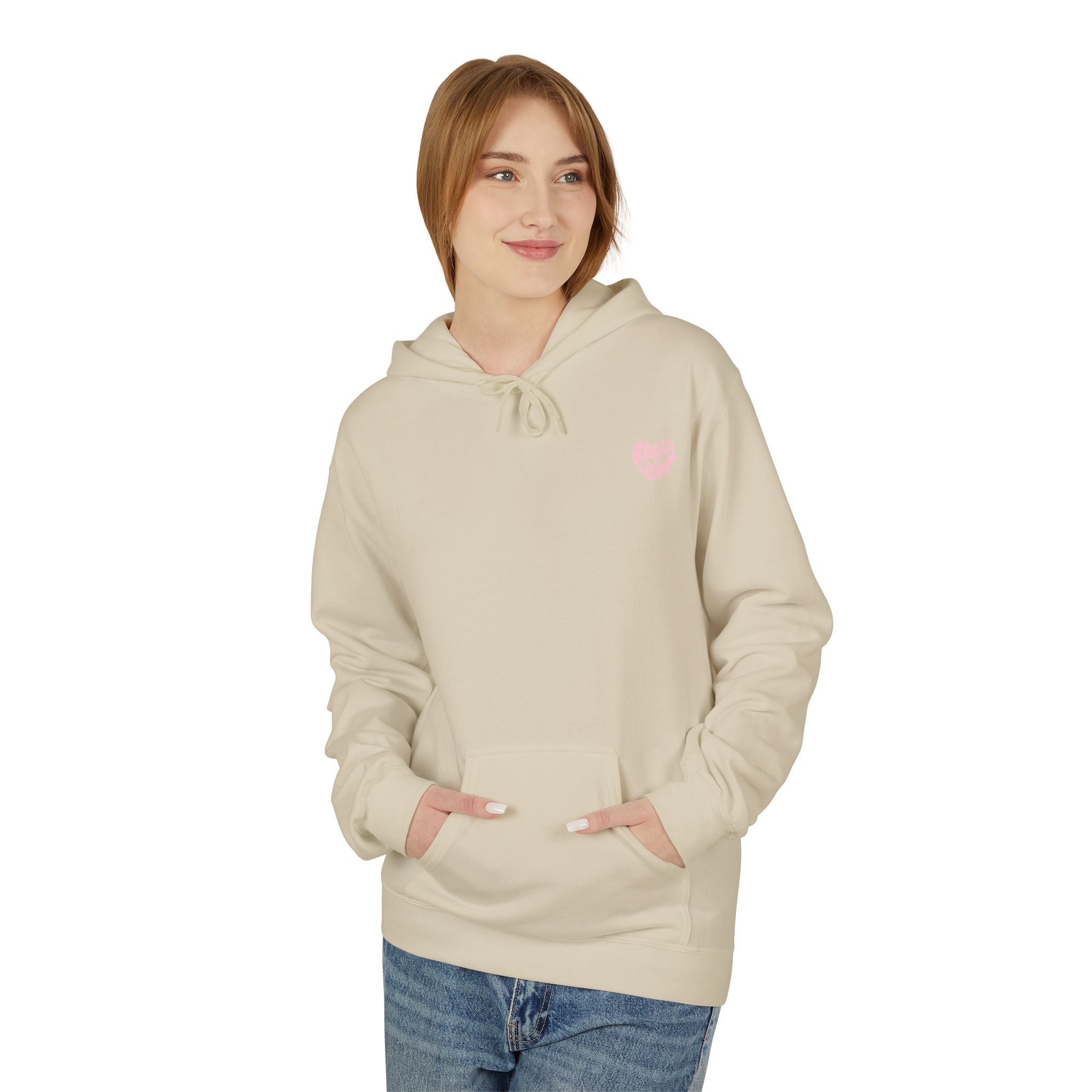 Women's Softstyle Fleece Hoodie sweatshirt - 'Rally & Love' logo, minimalist (pink)